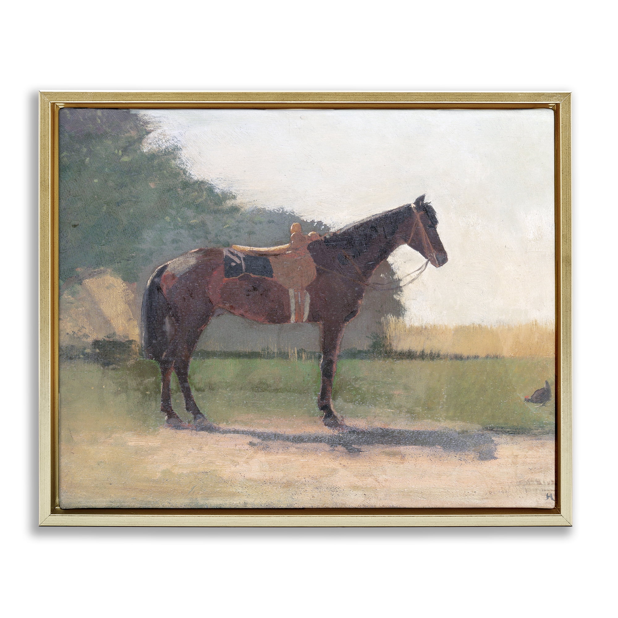 Stupell Industries Saddled Horse in Farm Yard Gold Framed Floater Canvas Wall Art, design by Stellar Design Studio