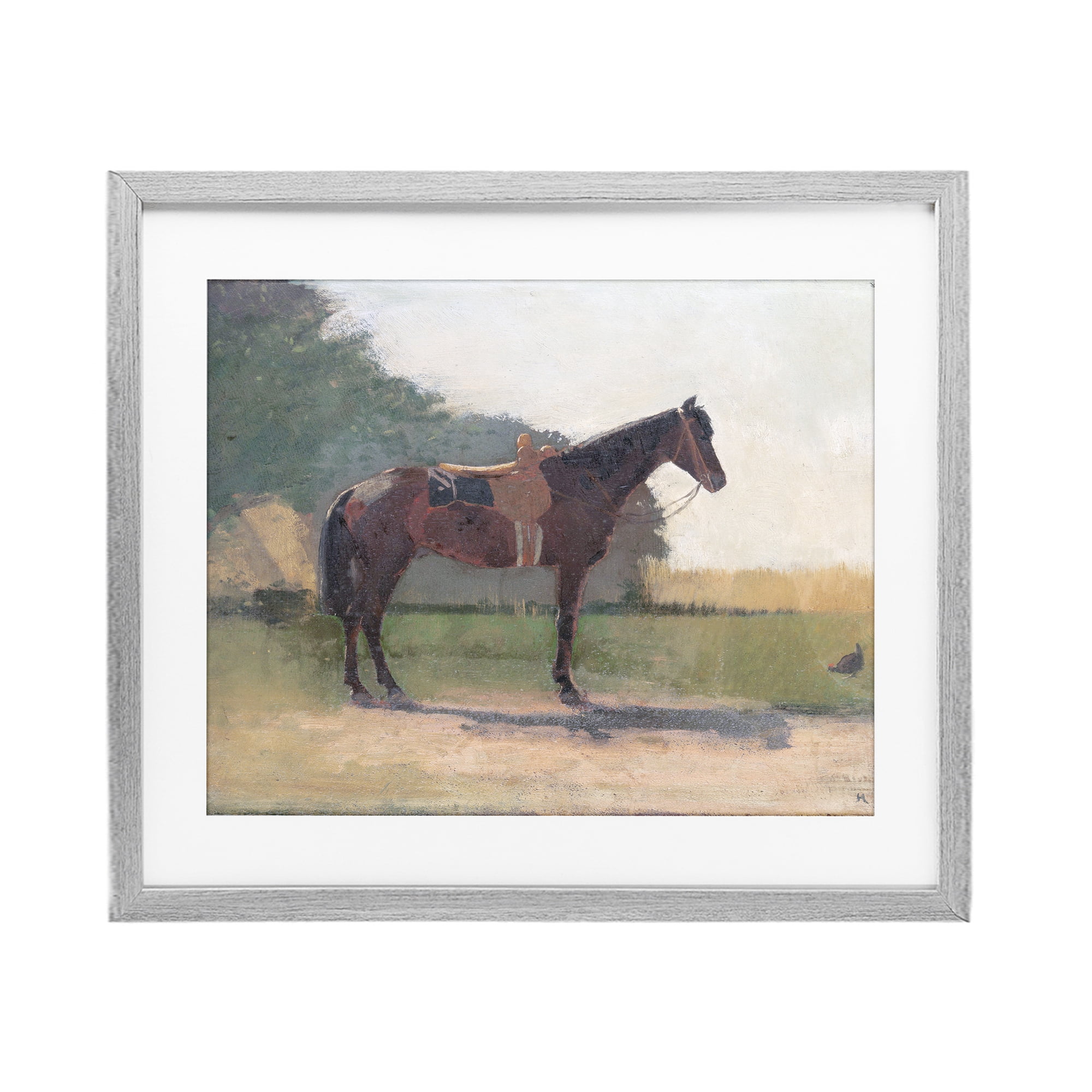 Stupell Industries Saddled Horse in Farm Yard Gray Framed Print Under Glass, design by Stellar Design Studio
