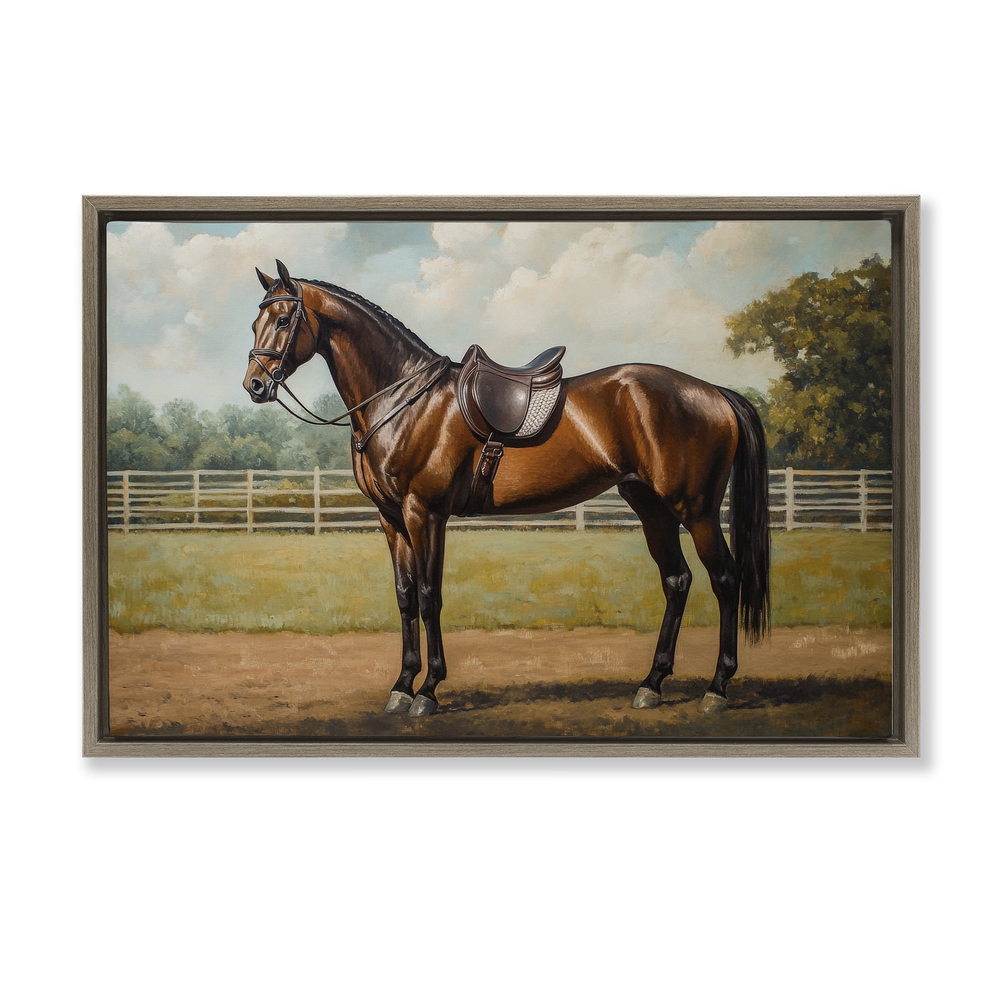 Stupell Industries Saddled & Ready For The Show Brown Framed Floater Canvas Wall Art, design by Petal Prints Design