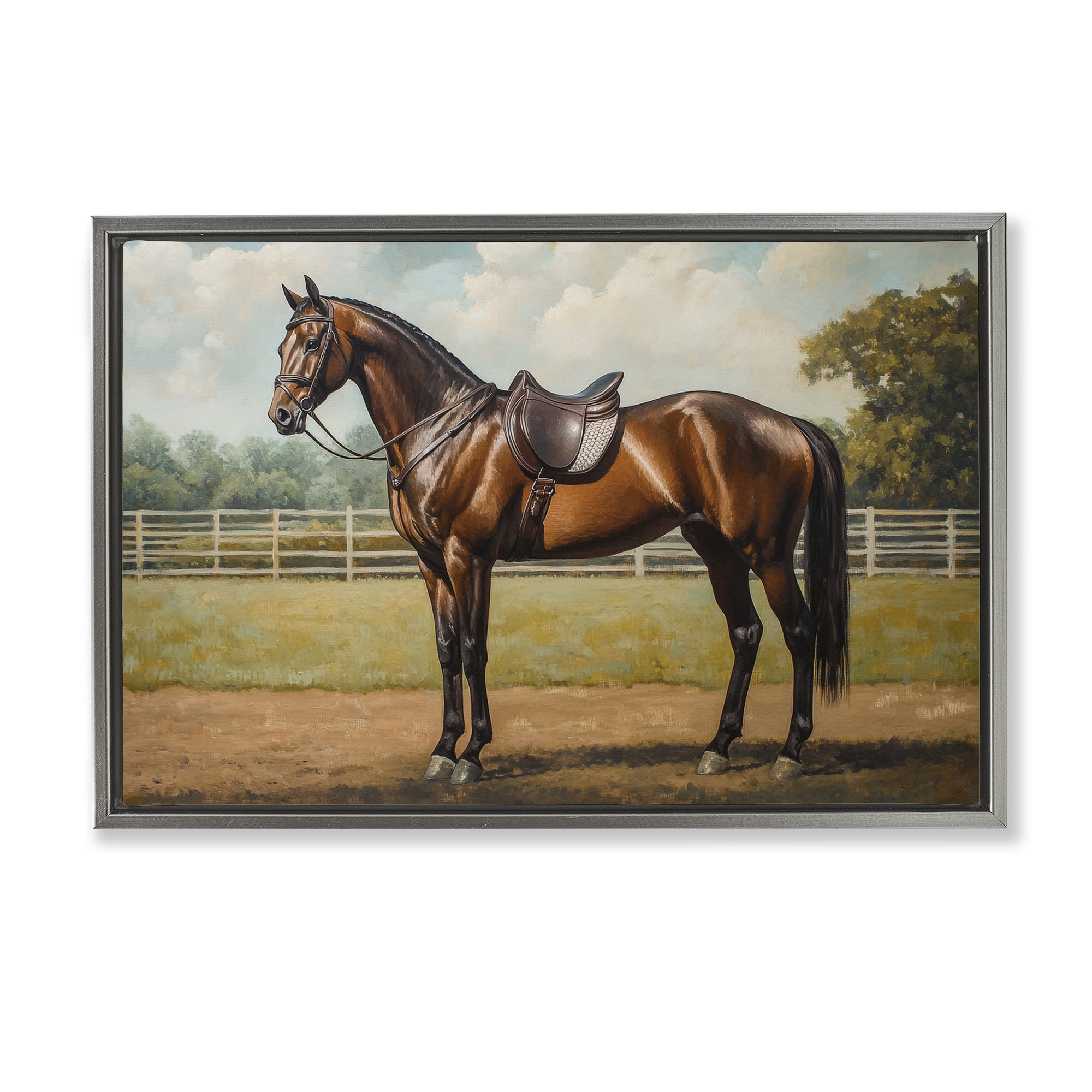 Stupell Industries Saddled & Ready For The Show Gray Framed Floater Canvas Wall Art, design by Petal Prints Design