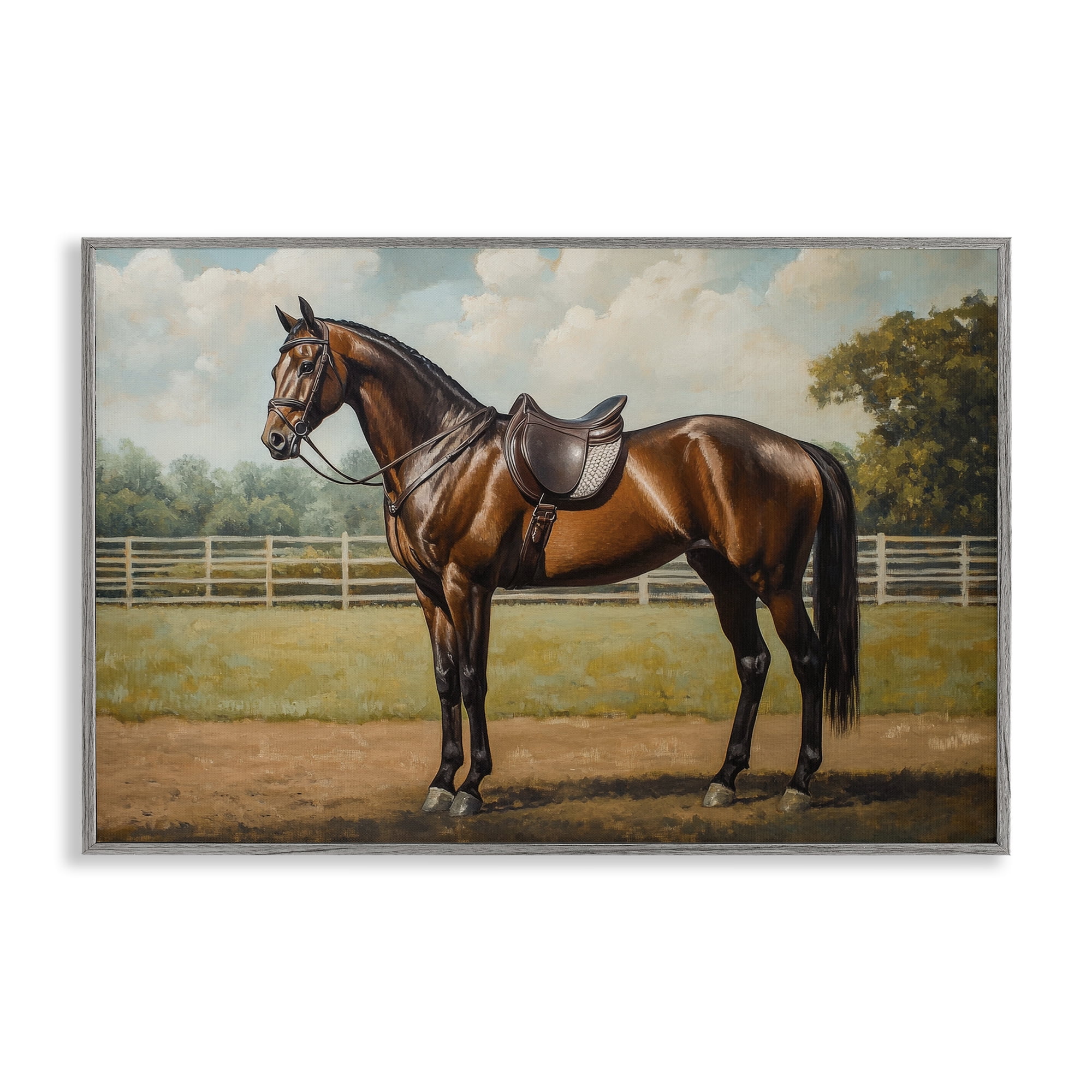 Stupell Industries Saddled & Ready For The Show Gray Framed Giclee Art, design by Petal Prints Design