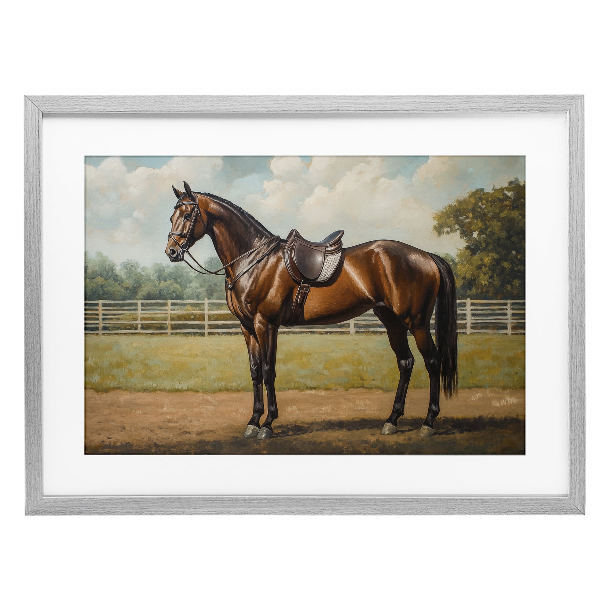 Stupell Industries Saddled & Ready For The Show Gray Framed Print Under Glass, design by Petal Prints Design