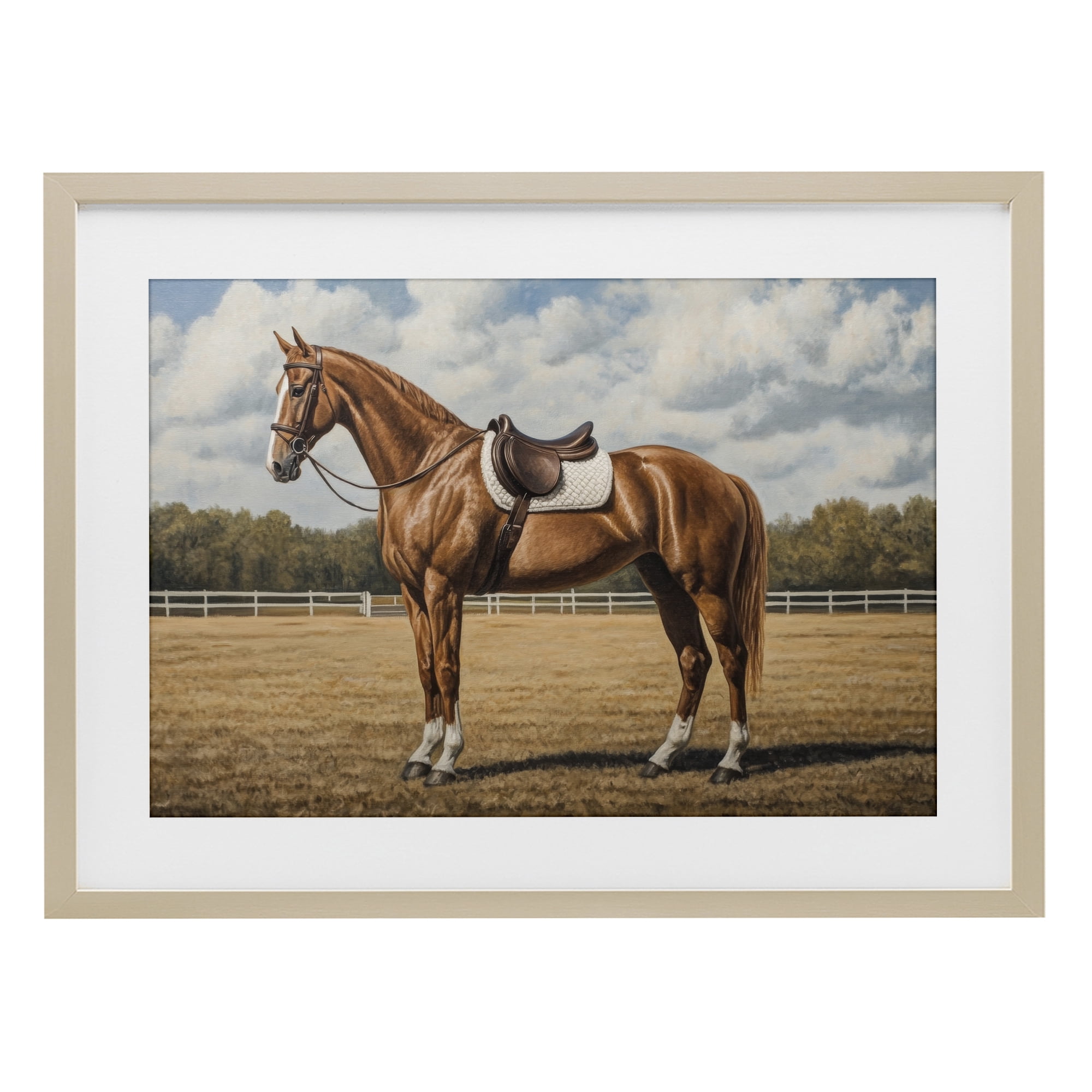 Stupell Industries Saddled Up Chestnut Horse Birch Framed Print Under Glass, design by Petal Prints Design