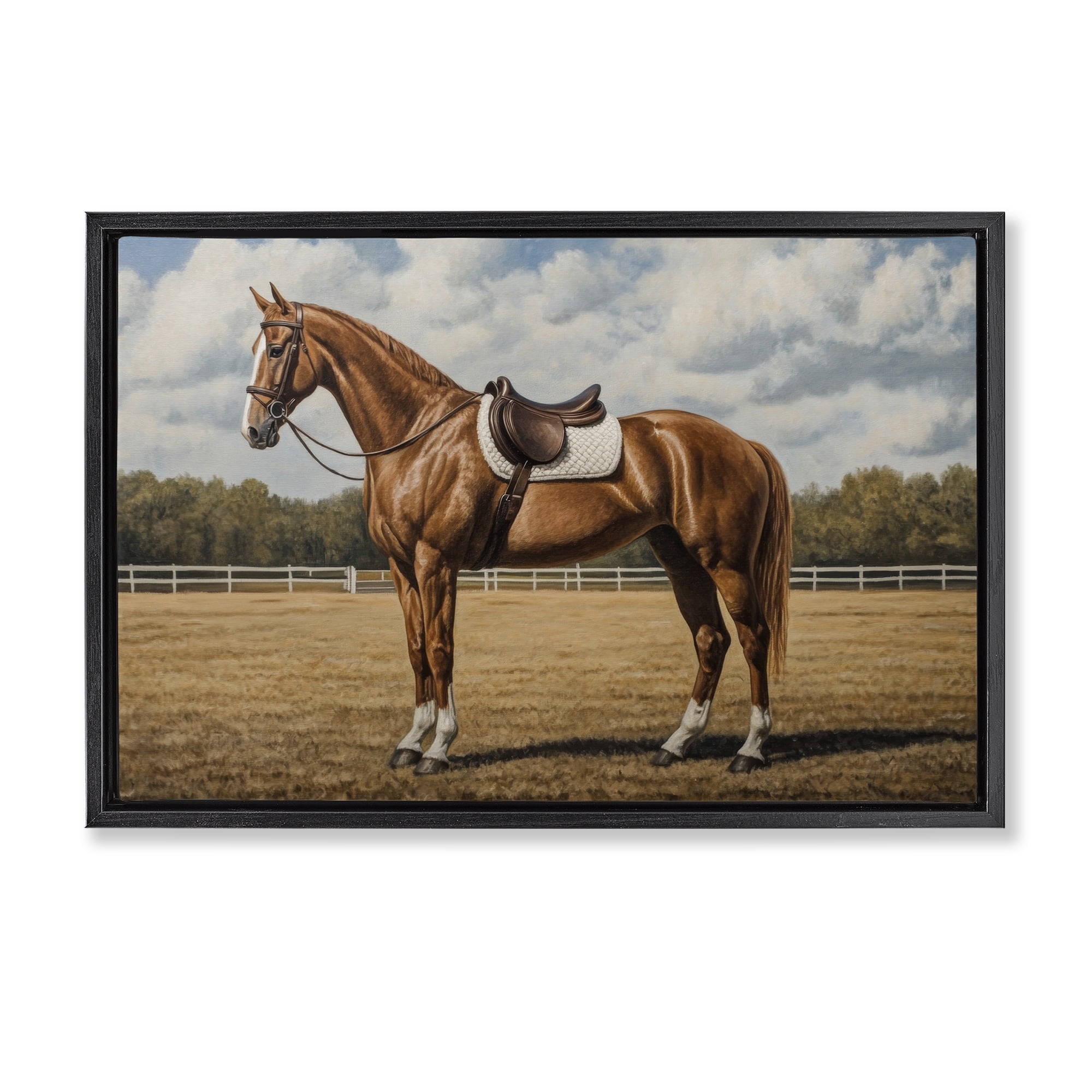 Stupell Industries Saddled Up Chestnut Horse Black Framed Floater Canvas Wall Art, design by Petal Prints Design
