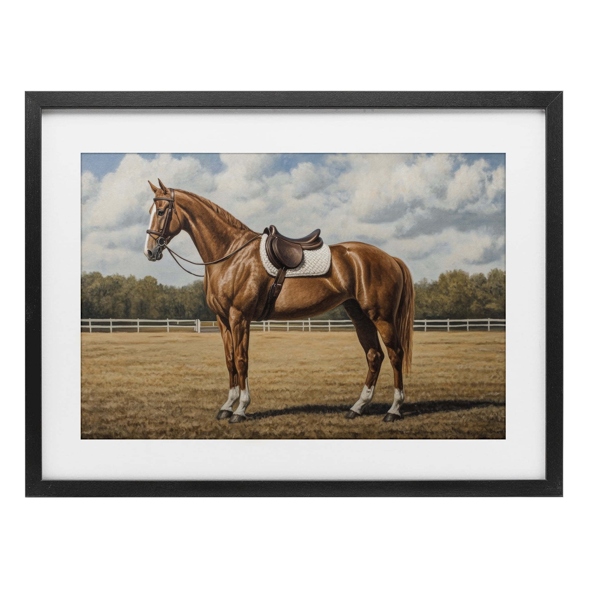 Stupell Industries Saddled Up Chestnut Horse Black Framed Print Under Glass, design by Petal Prints Design