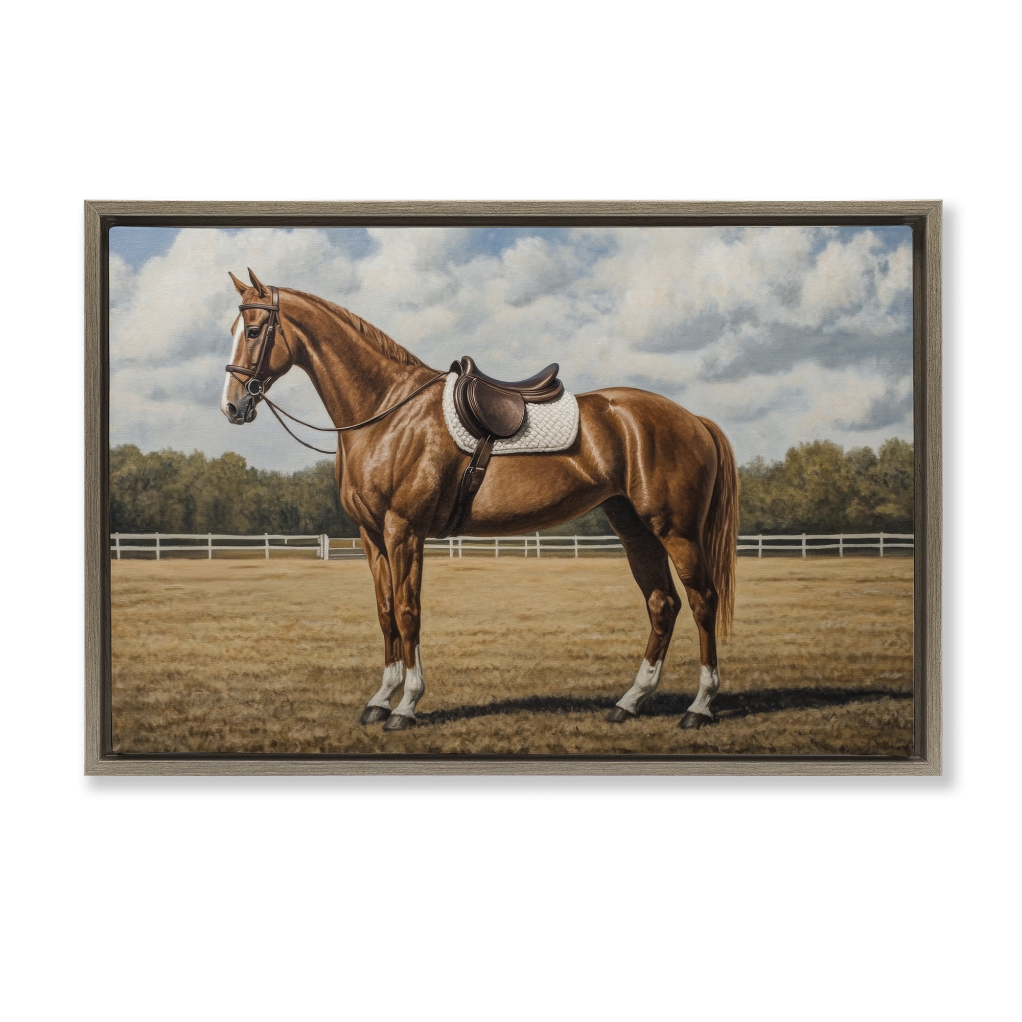 Stupell Industries Saddled Up Chestnut Horse Brown Framed Floater Canvas Wall Art, design by Petal Prints Design