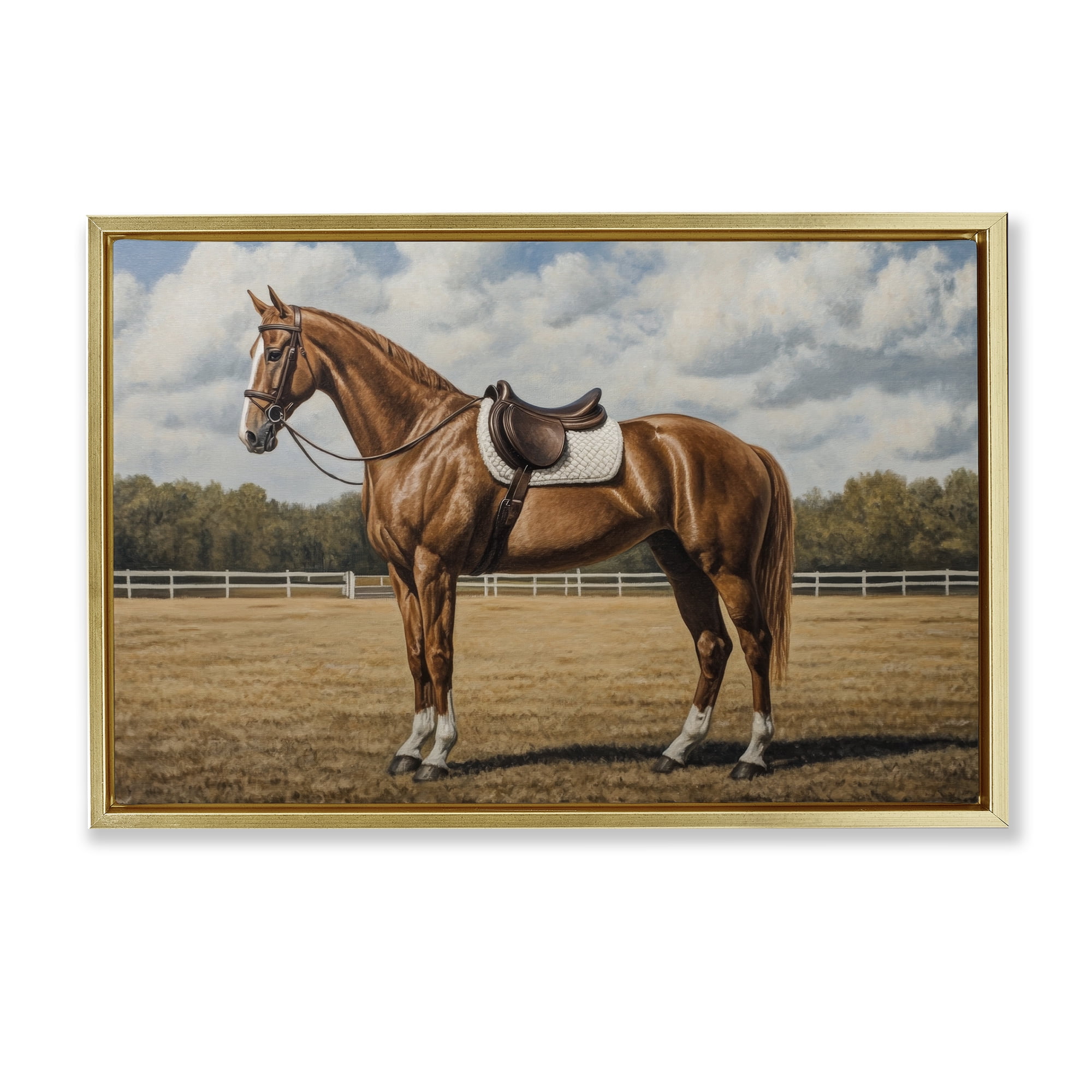 Stupell Industries Saddled Up Chestnut Horse Gold Framed Floater Canvas Wall Art, design by Petal Prints Design