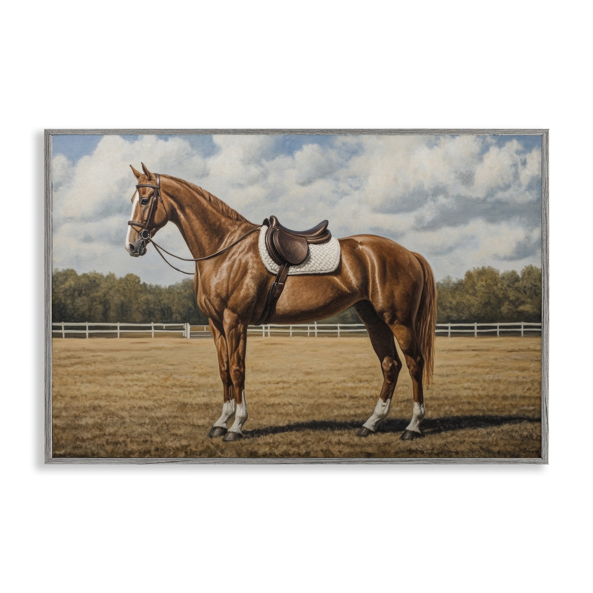 Stupell Industries Saddled Up Chestnut Horse Gray Framed Giclee Art, design by Petal Prints Design