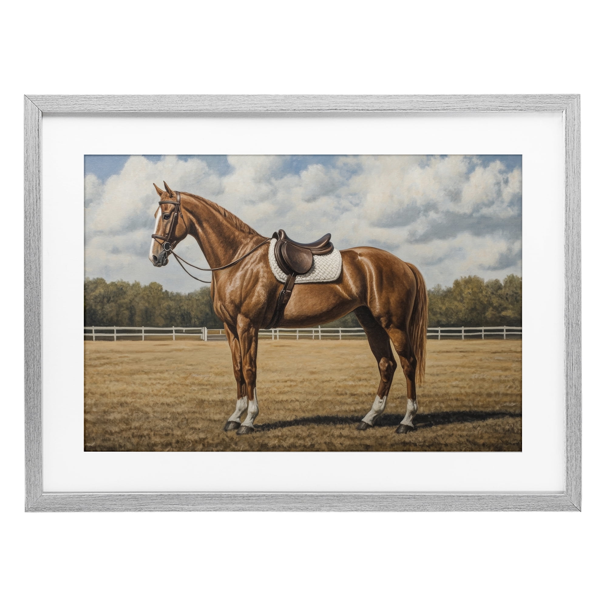 Stupell Industries Saddled Up Chestnut Horse Gray Framed Print Under Glass, design by Petal Prints Design
