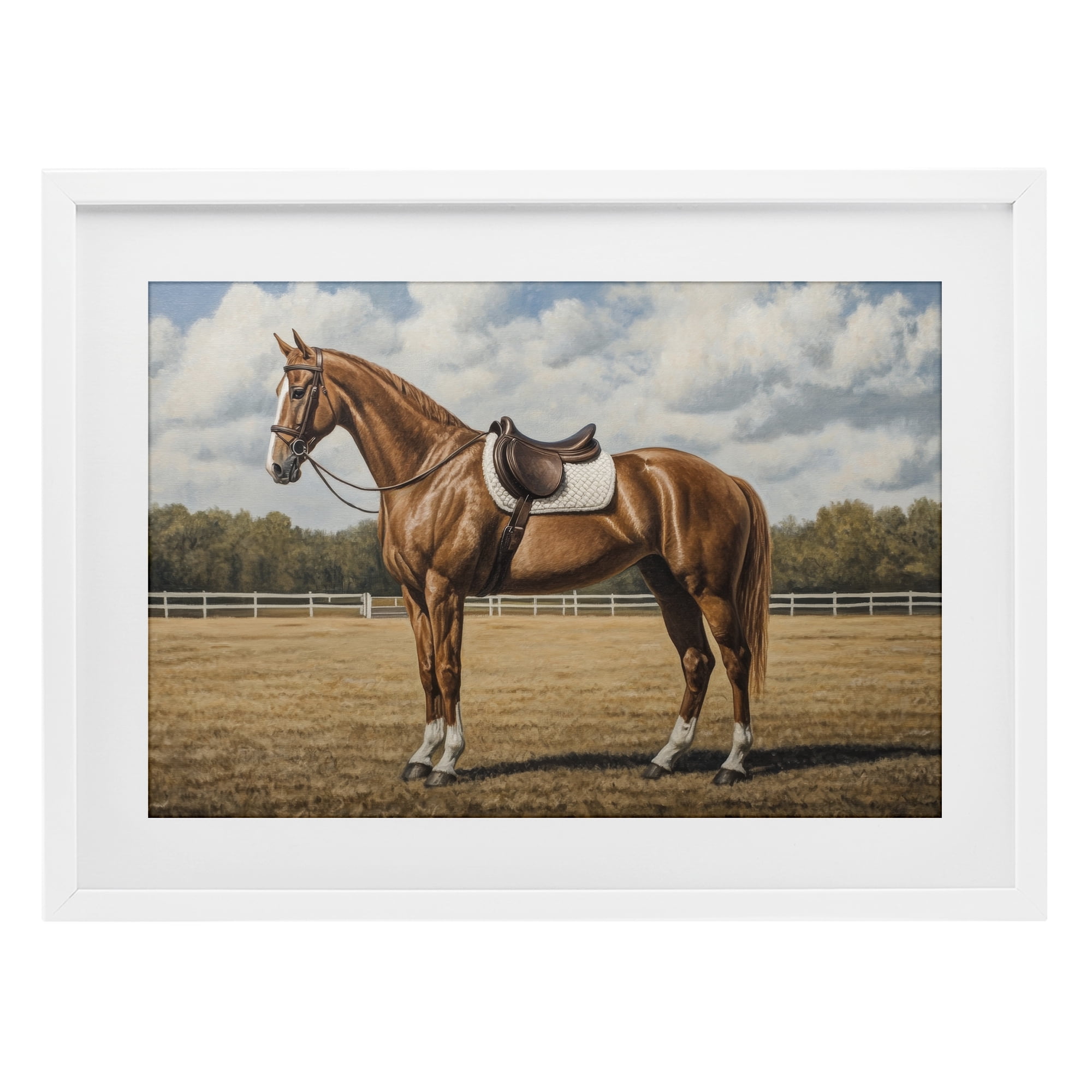 Stupell Industries Saddled Up Chestnut Horse White Framed Print Under Glass, design by Petal Prints Design