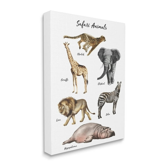 Stupell Industries Safari Animal Chart Playful Watercolor Illustrations Canvas Wall Art, 16 x 20, Design by Ziwei Li