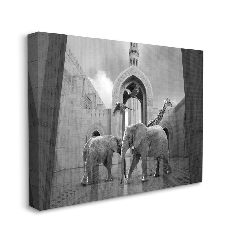 Stupell Industries Safari Animals In Arabesque Architecture Parrots Elephants Giraffe Canvas Wall Art Design by Ziwei Li
