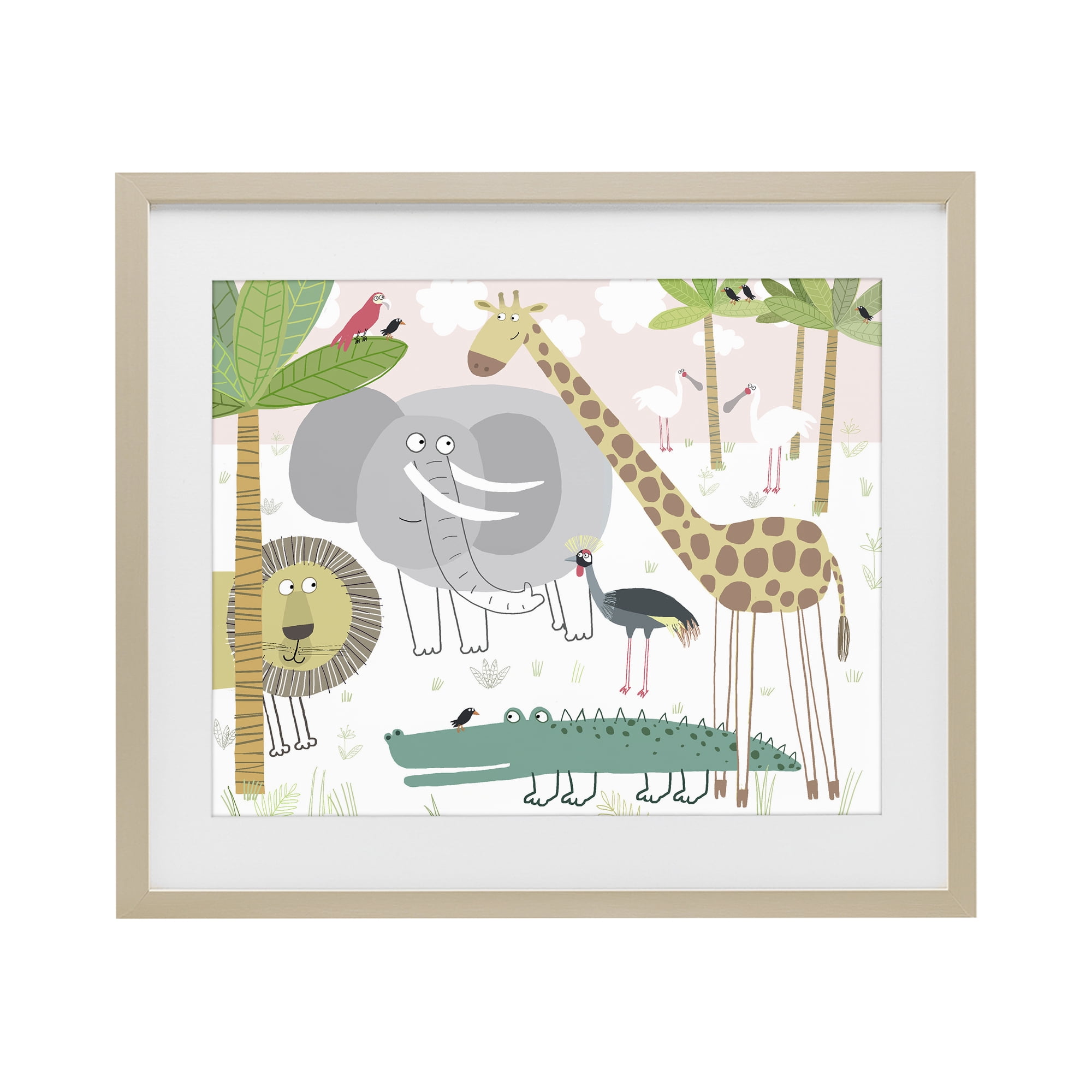Stupell Industries Safari Animals Out and About Birch Framed Print Under Glass, design by Carla Daly