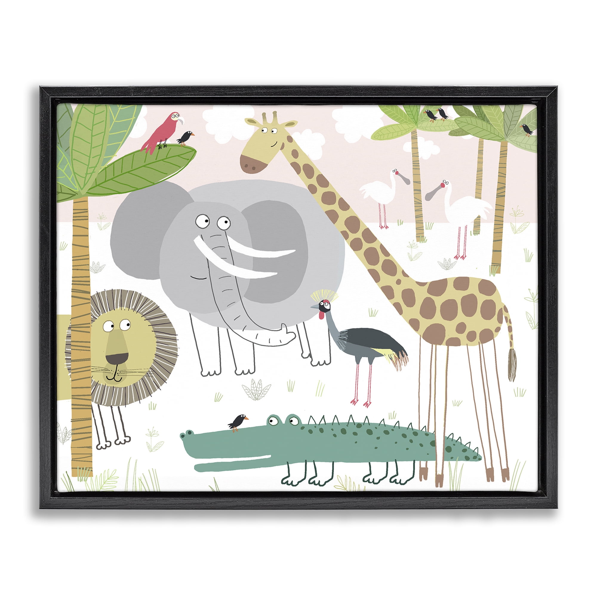 Stupell Industries Safari Animals Out and About Black Framed Floater Canvas Wall Art, design by Carla Daly