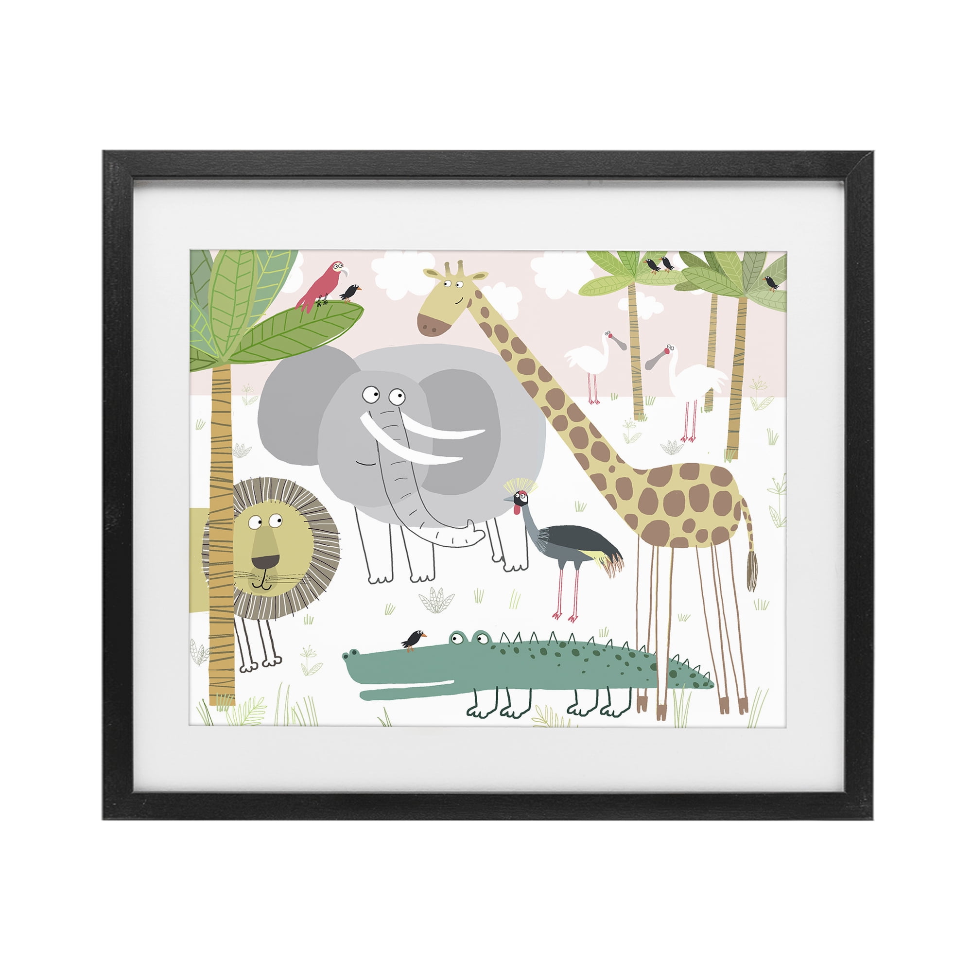 Stupell Industries Safari Animals Out and About Black Framed Print Under Glass, design by Carla Daly