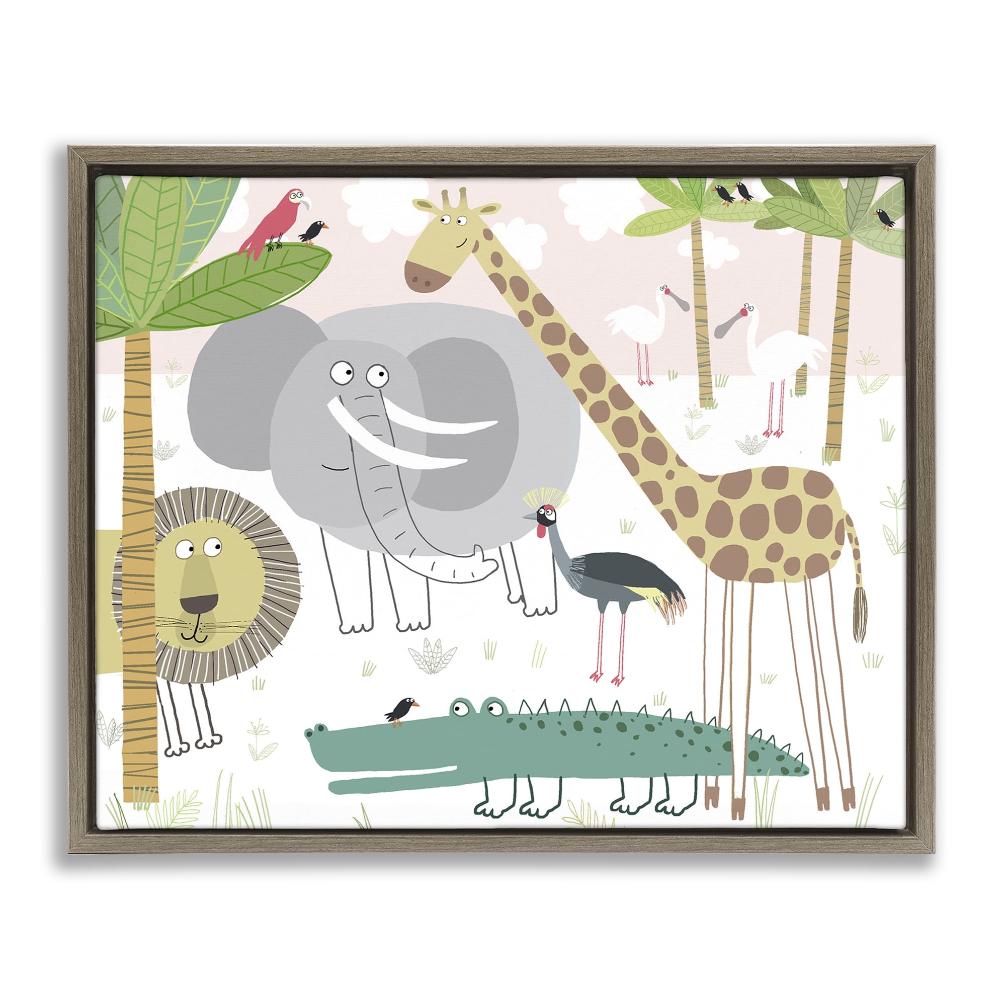 Stupell Industries Safari Animals Out and About Brown Framed Floater Canvas Wall Art, design by Carla Daly