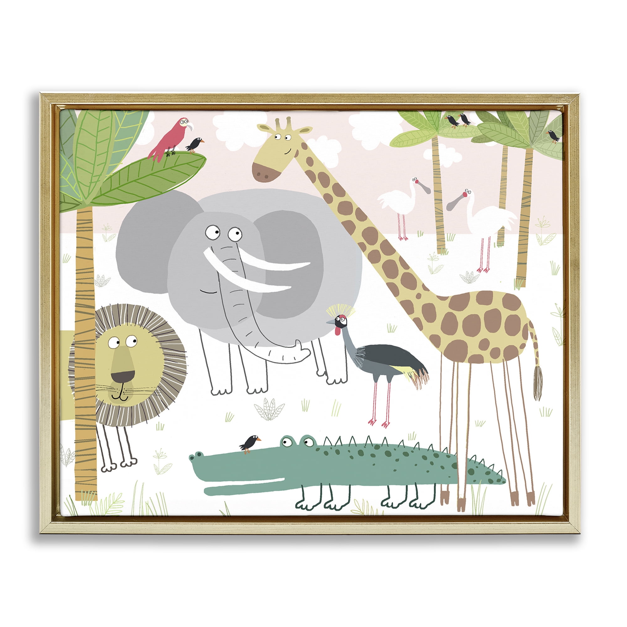 Stupell Industries Safari Animals Out and About Gold Framed Floater Canvas Wall Art, design by Carla Daly