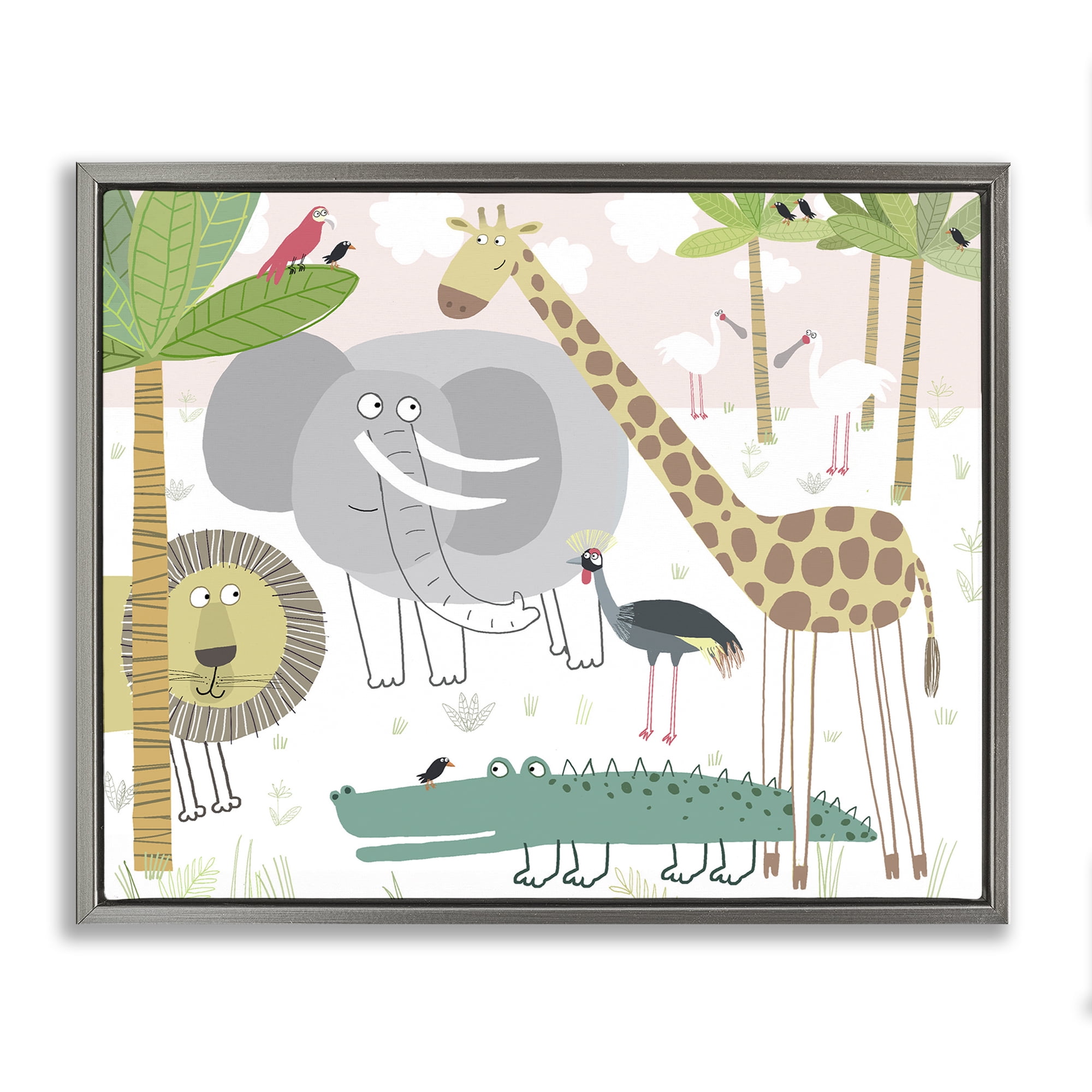 Stupell Industries Safari Animals Out and About Gray Framed Floater Canvas Wall Art, design by Carla Daly