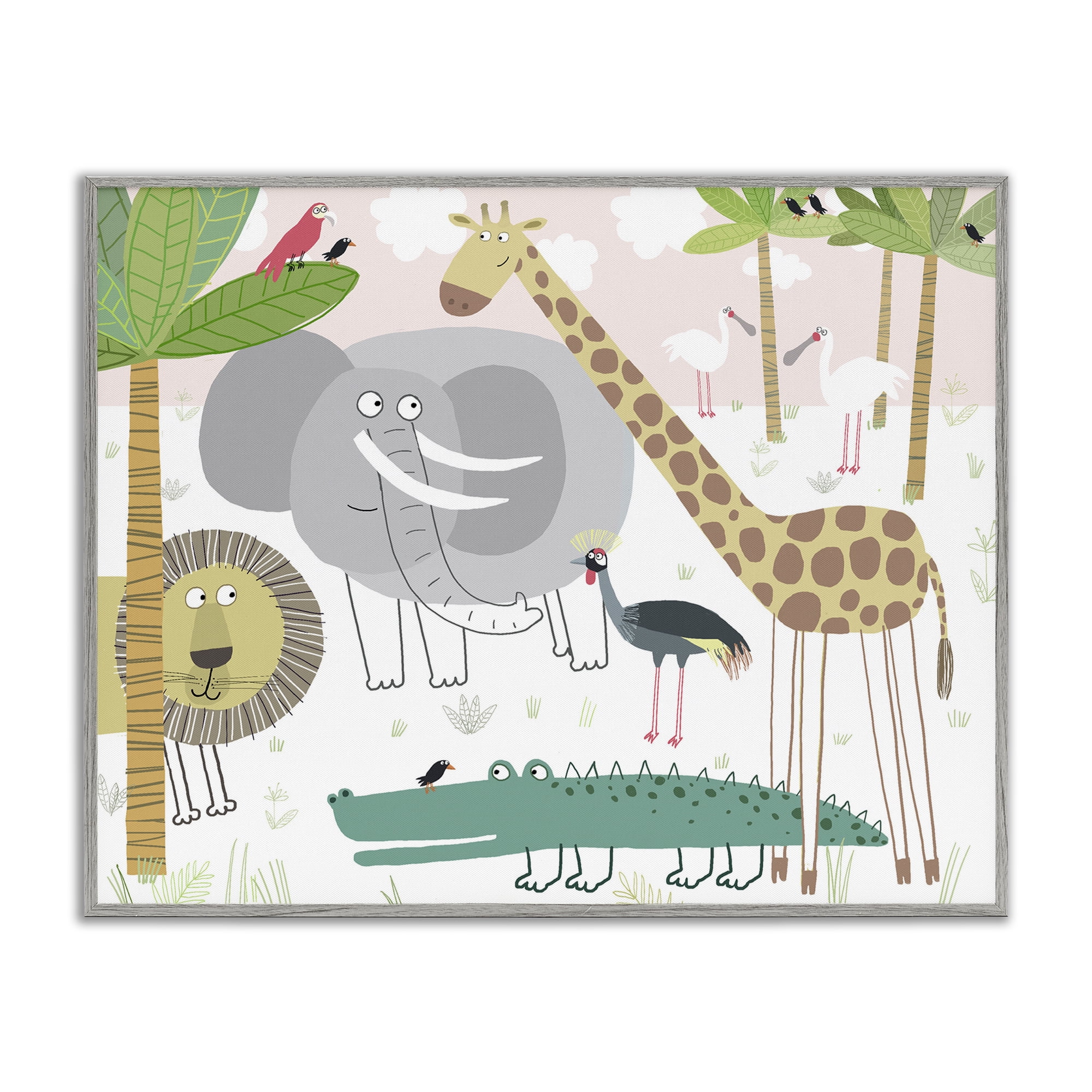Stupell Industries Safari Animals Out and About Gray Framed Giclee Art, design by Carla Daly