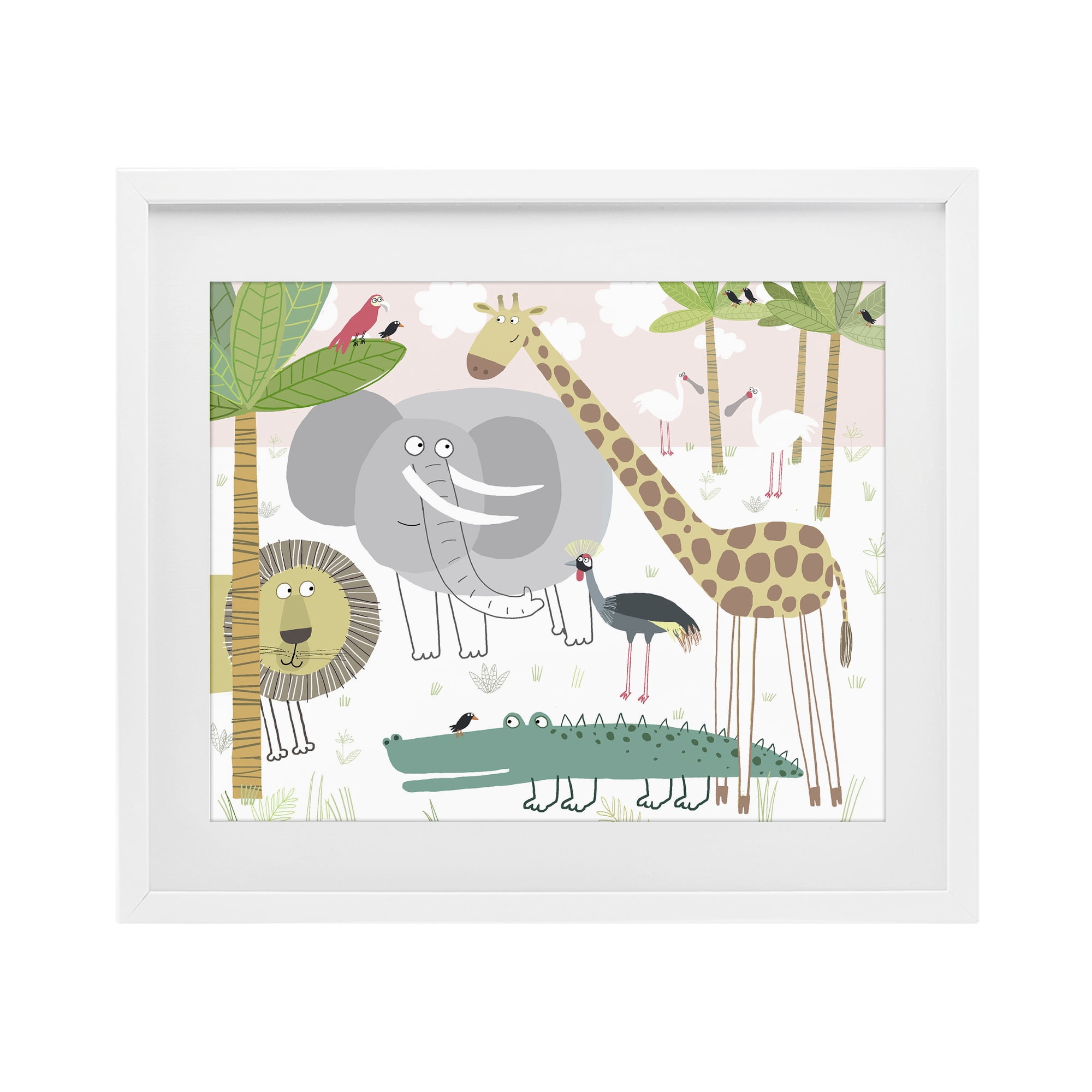Stupell Industries Safari Animals Out and About White Framed Print Under Glass, design by Carla Daly