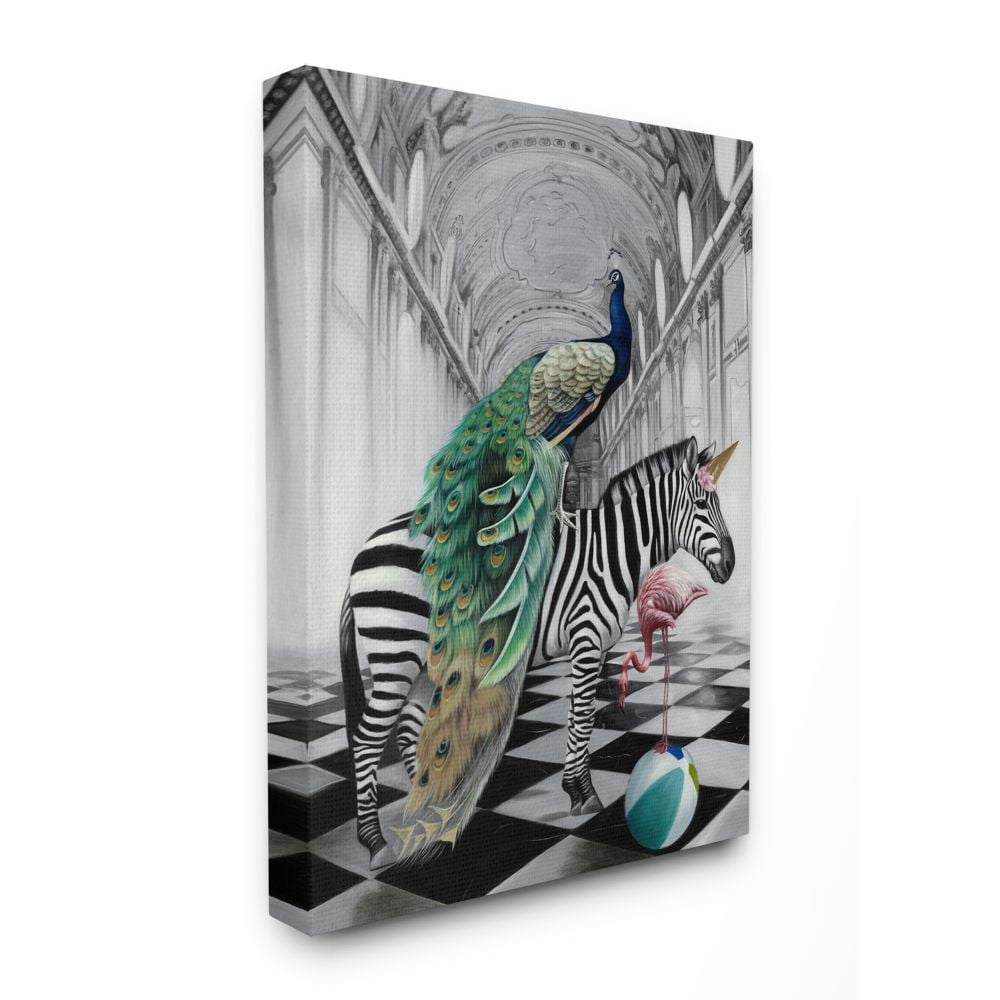 Stupell Industries Safari Animals in Classic Architecture Funny Zebra Birds Canvas Wall Art Design by Urban Road, 36" x 48"