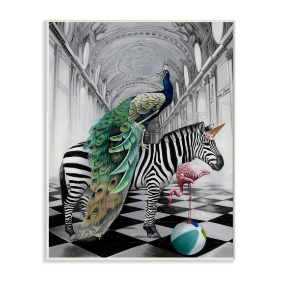 Stupell Industries Safari Animals in Classic Architecture Funny Zebra Birds Paintings Unframed Art Print Wall Art, 13x19, by Urban Road