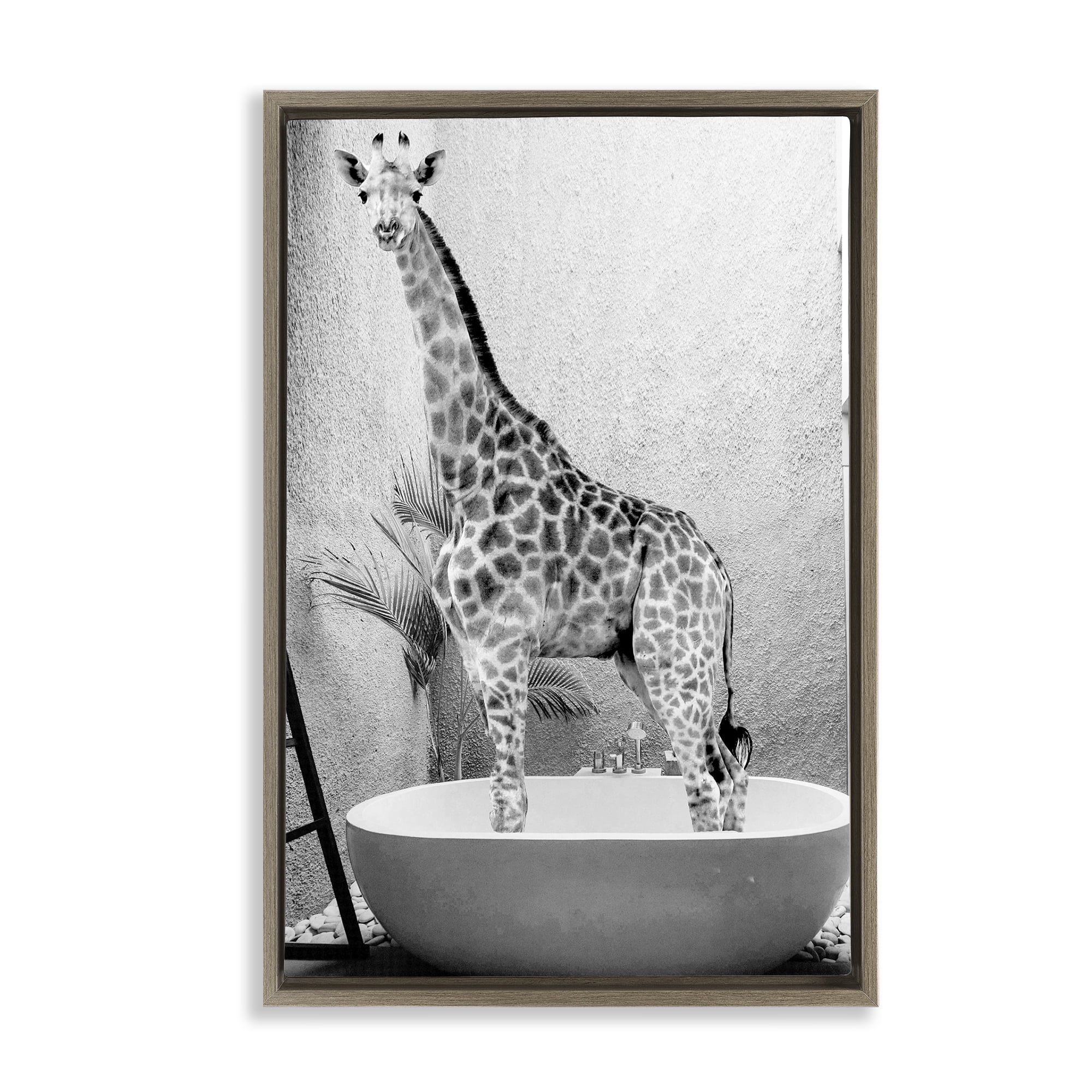 Stupell Industries Safari Bath Standing Tall Brown Framed Floater Canvas Wall Art, design by SD Graphics Studio