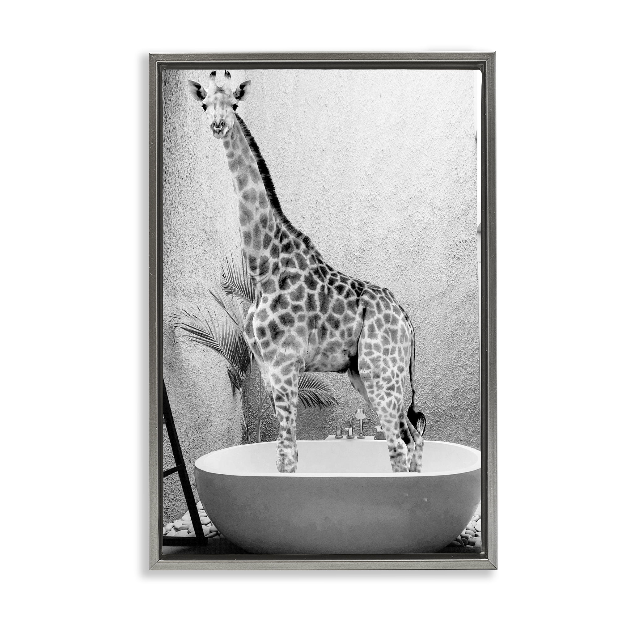 Stupell Industries Safari Bath Standing Tall Gray Framed Floater Canvas Wall Art, design by SD Graphics Studio