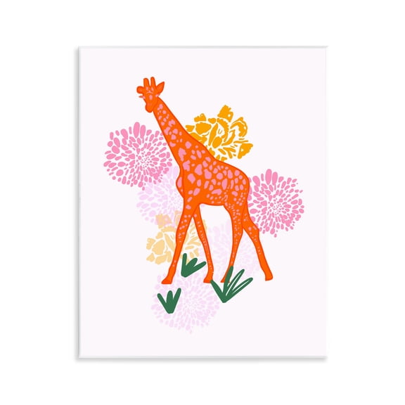 Stupell Industries Safari Giraffe over Florals Animals Painting Unframed Art Print Wall Art, 11 x 14