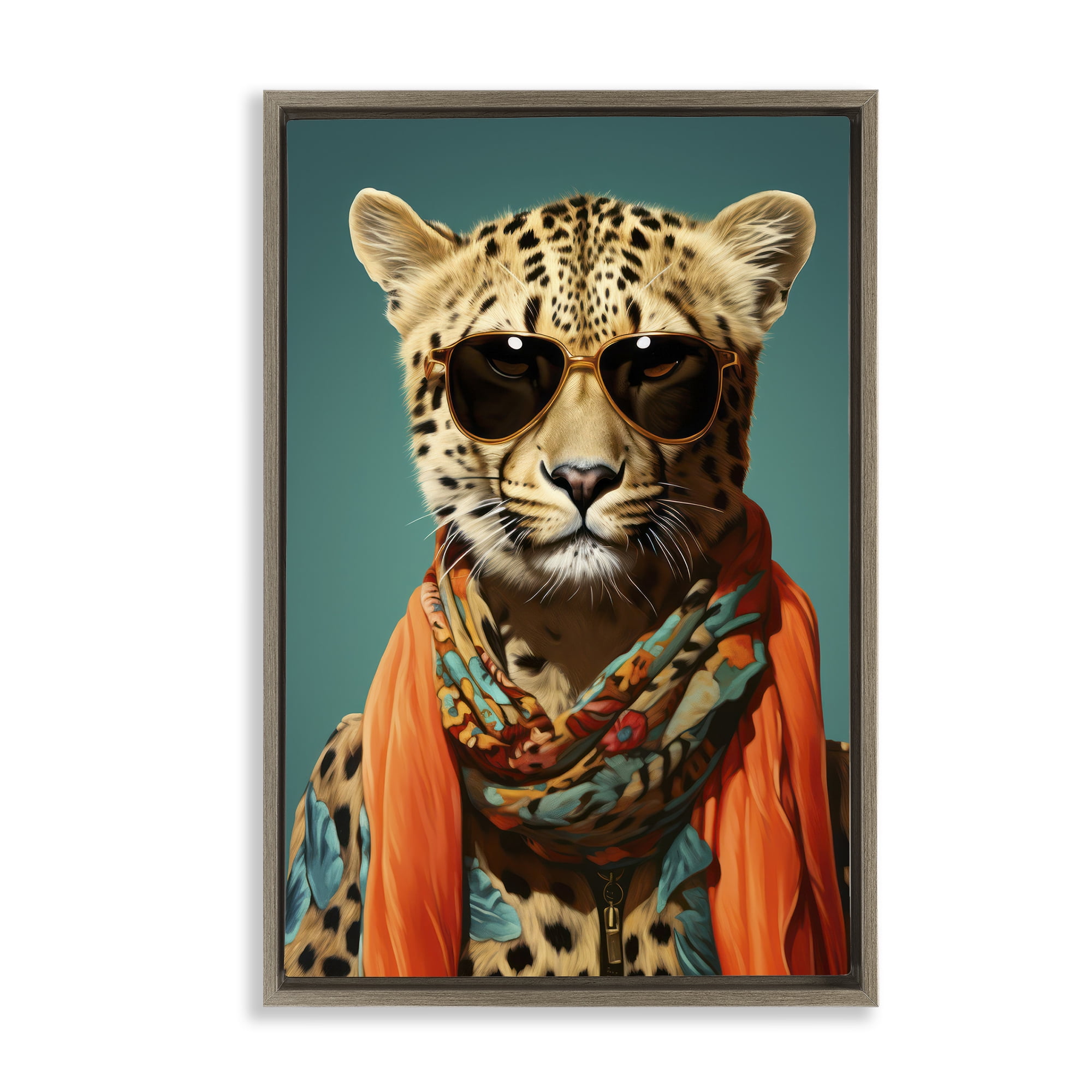 Stupell Industries Safari Glamour Leopard Brown Framed Floater Canvas Wall Art, design by Andrea Haase