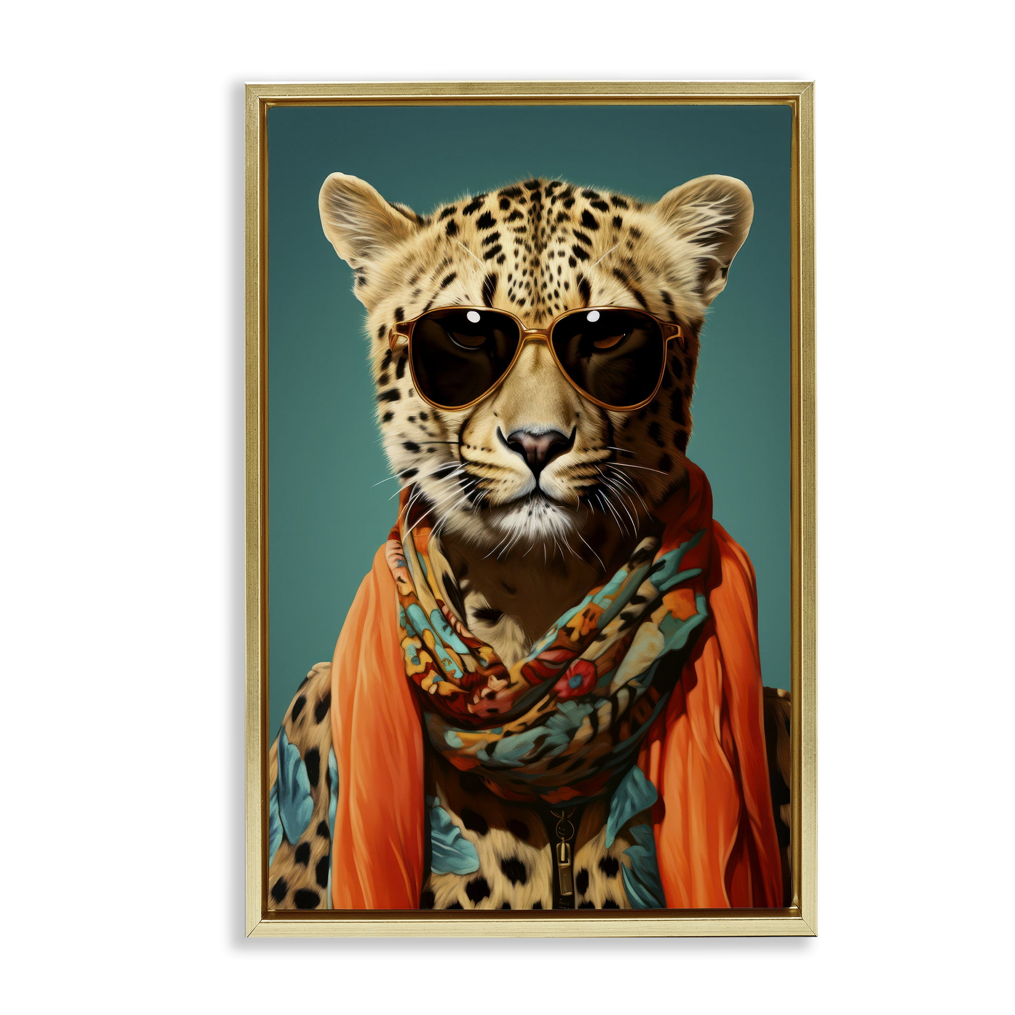 Stupell Industries Safari Glamour Leopard Gold Framed Floater Canvas Wall Art, design by Andrea Haase