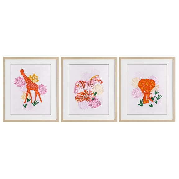 Stupell Industries Safari Jungle Animal Trio 3 Piece Birch Framed Print Under Glass Set design by Dina Riddle, 16 x 13