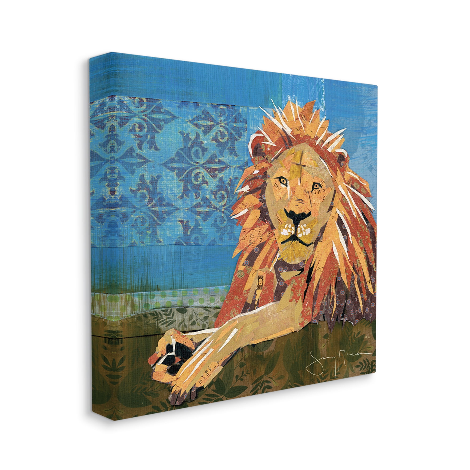 Stupell Industries Safari Lion Abstract Shape Collage Blue Orange, 36 x 36, Designed by Jenny McGee