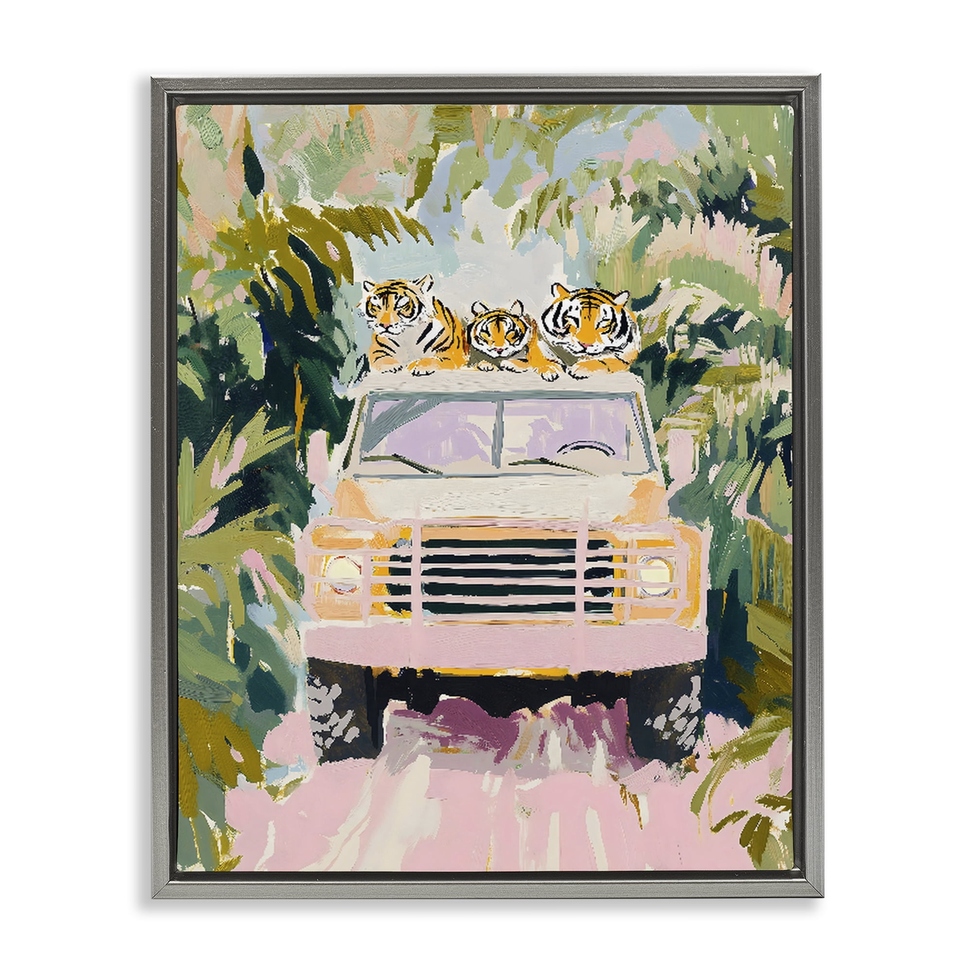 Stupell Industries Safari Trip Tiger Trio Gray Framed Floater Canvas Wall Art, design by The Prints Vibe
