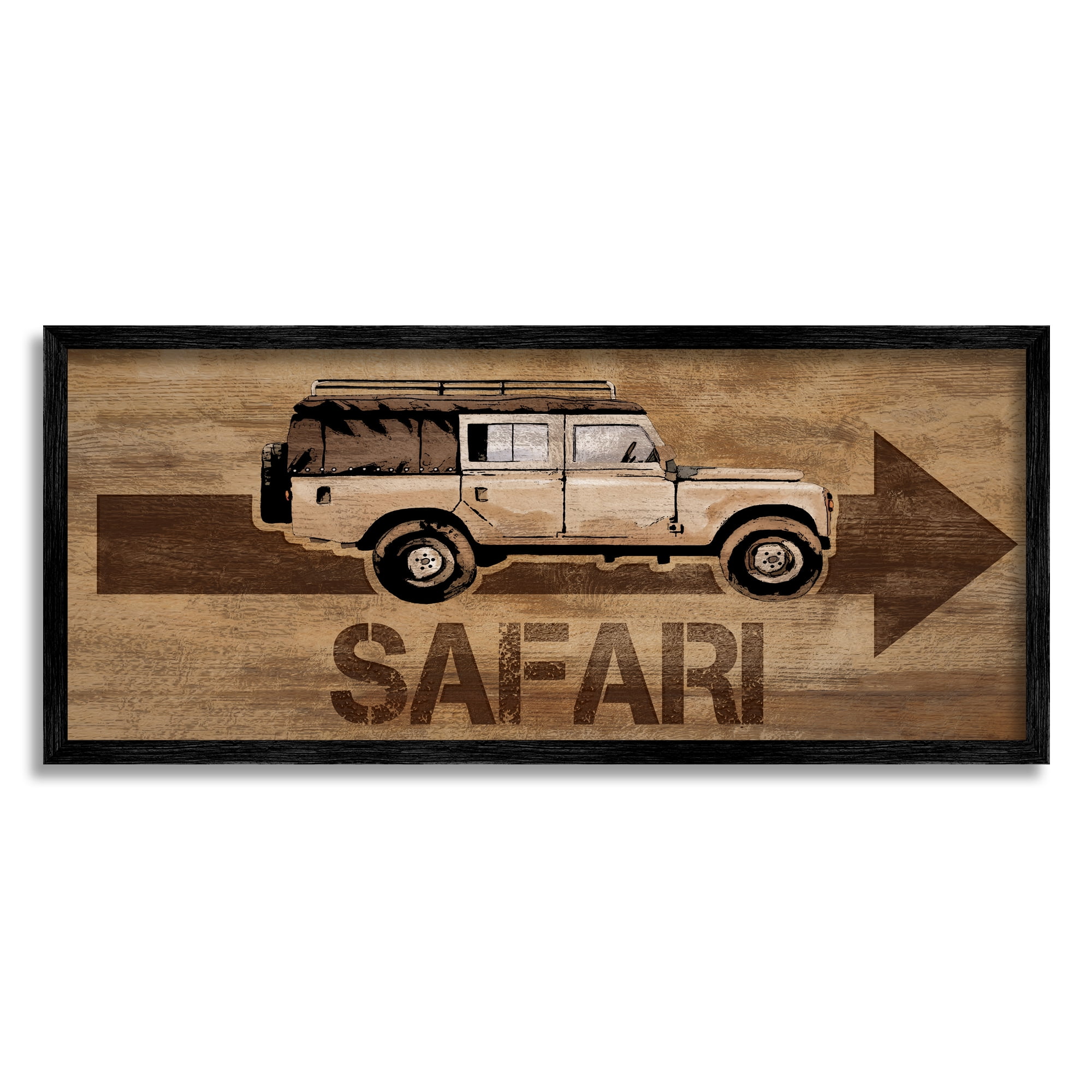 Stupell Industries Safari with Right Facing Arrow Transportation Painting Black Framed Art Print Wall Art, 30 x 13