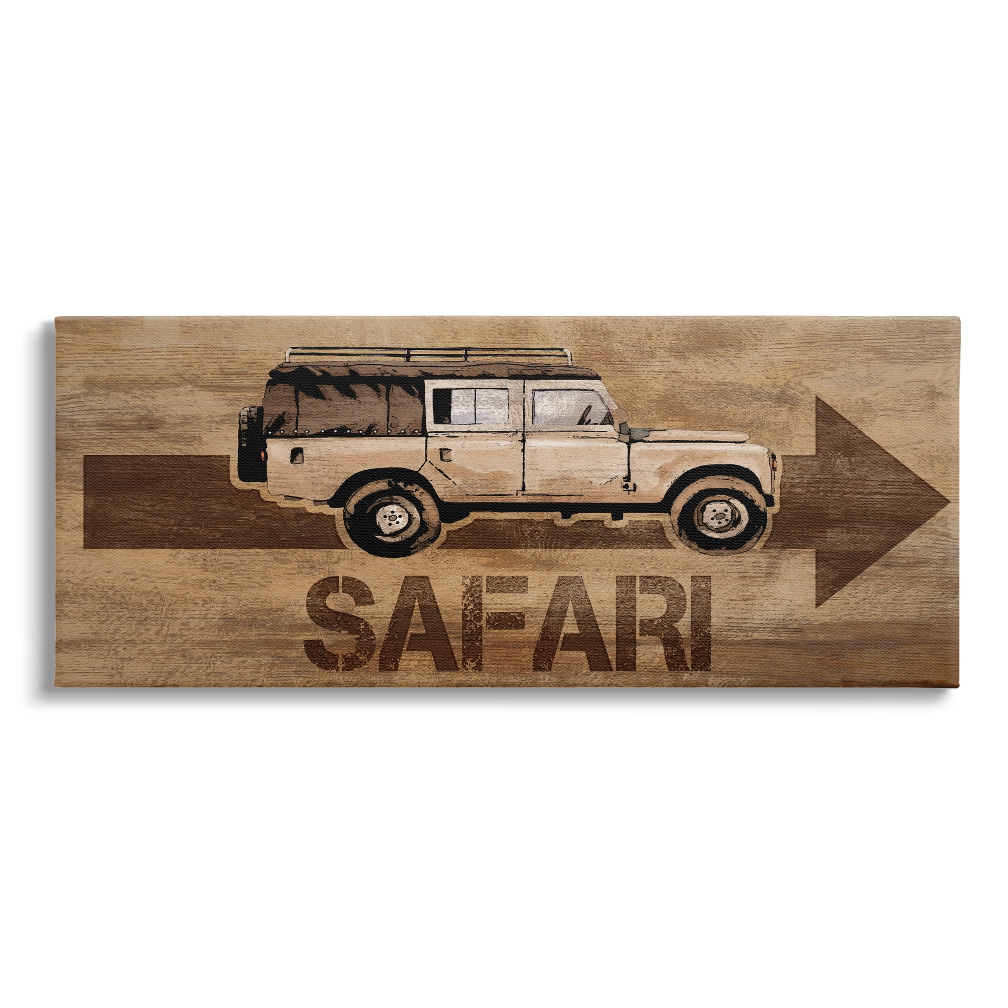 Stupell Industries Safari with Right Facing Arrow Transportation Painting Gallery Wrapped Canvas Art Print Wall Art, 40 x 17