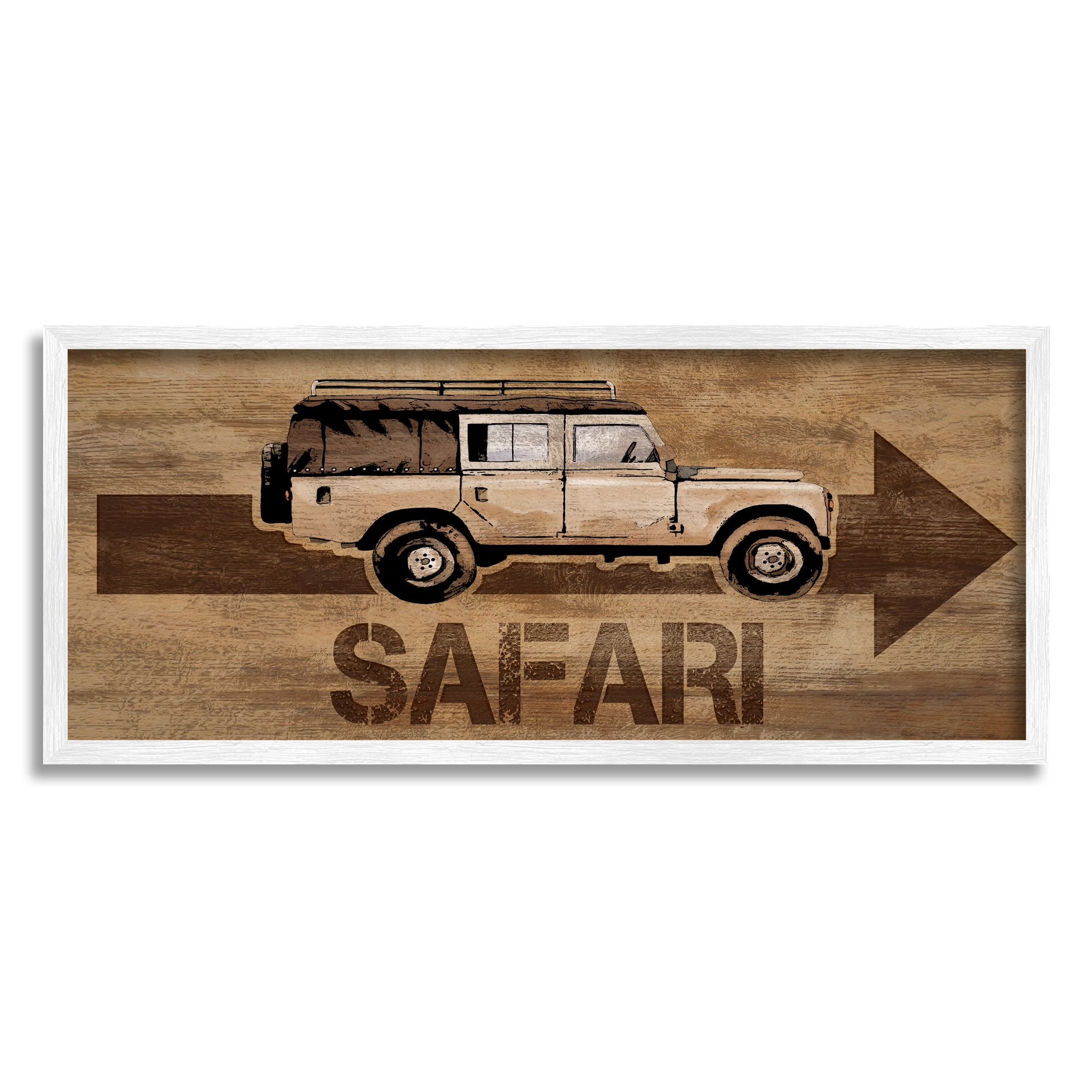 Stupell Industries Safari with Right Facing Arrow Transportation Painting White Framed Art Print Wall Art, 24 x 10