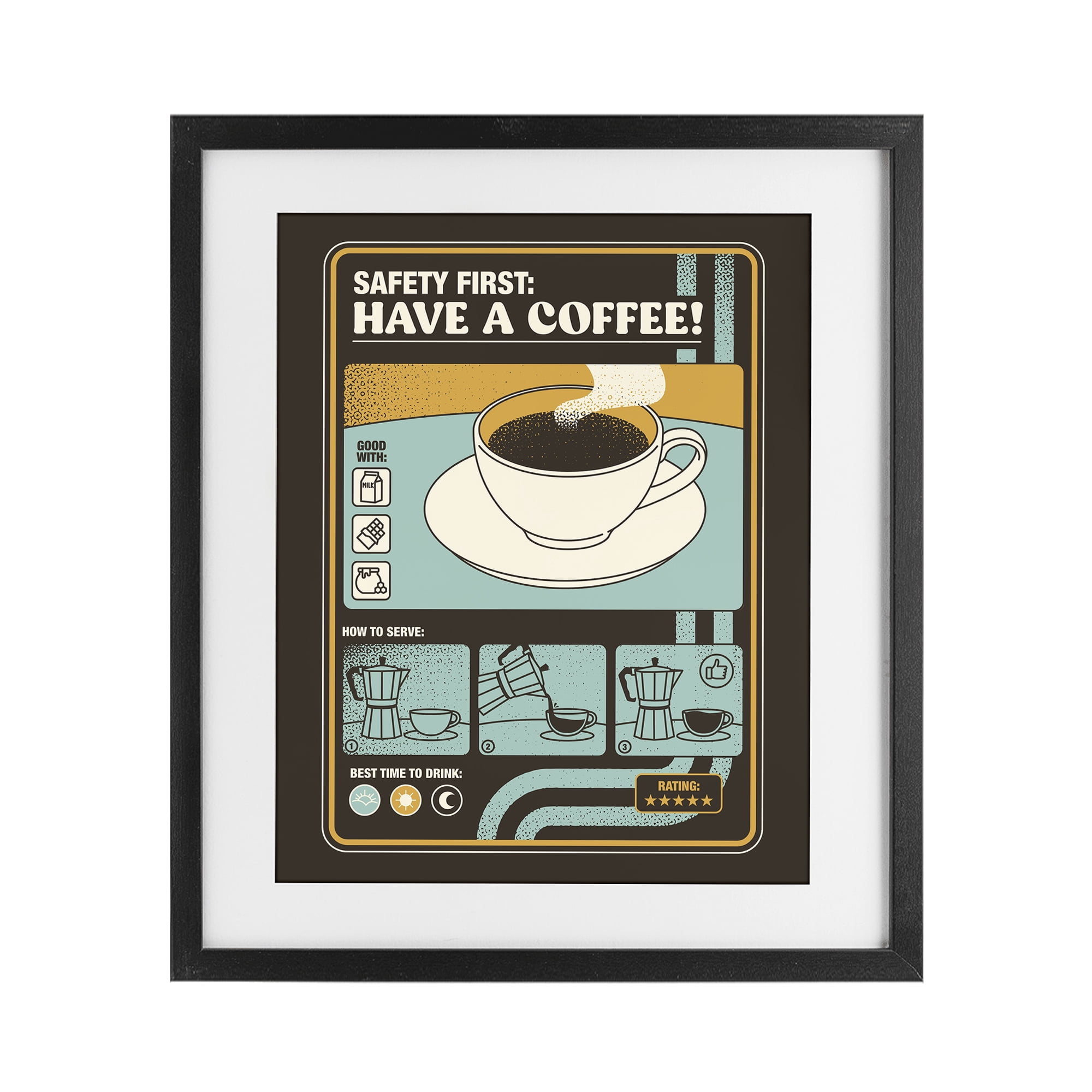 Stupell Industries Safety First Have A Coffee Black Framed Print Under Glass, design by Tobe Fonseca