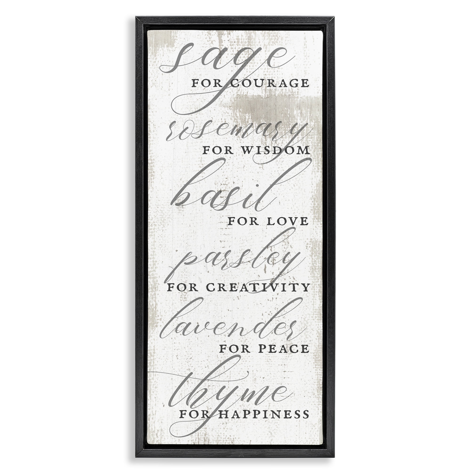 Stupell Industries Sage Basil Thyme Sentimental Phrases Food & Beverage Painting Black Floater Framed Canvas Art Print Wall Art, 11 x 25