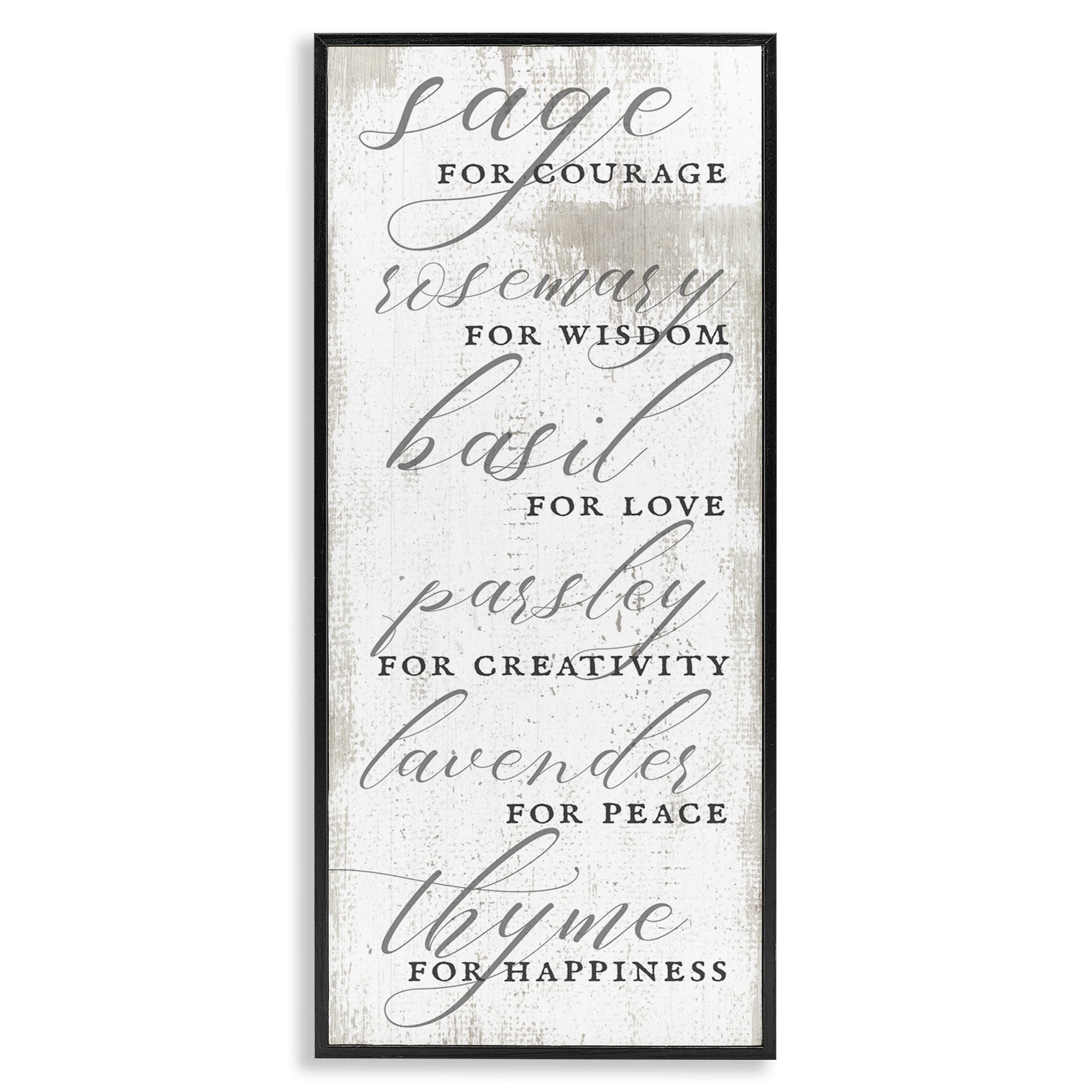 Stupell Industries Sage Basil Thyme Sentimental Phrases Food & Beverage Painting Black Framed Art Print Wall Art, 10 x 24