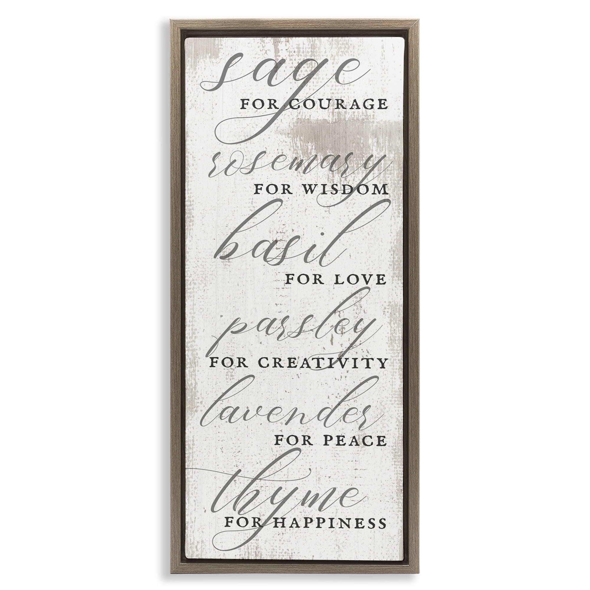 Stupell Industries Sage Basil Thyme Sentimental Phrases Food & Beverage Painting Brown Floater Framed Canvas Art Print Wall Art, 11 x 25