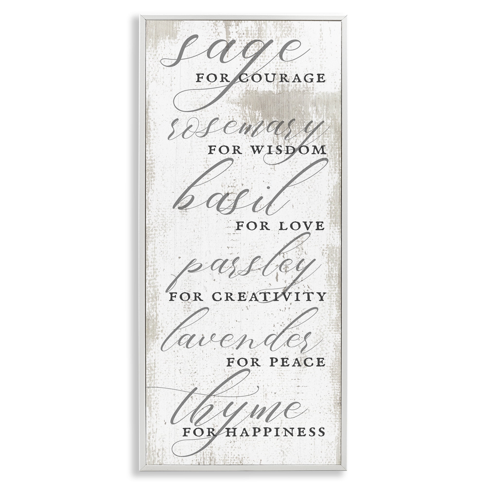 Stupell Industries Sage Basil Thyme Sentimental Phrases Food & Beverage Painting White Framed Art Print Wall Art, 10 x 24