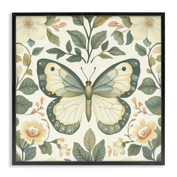 Stupell Industries Bohemian Sage Butterfly and Florals Black Framed Giclee Art, 12 x 12, by Petals Prints Design