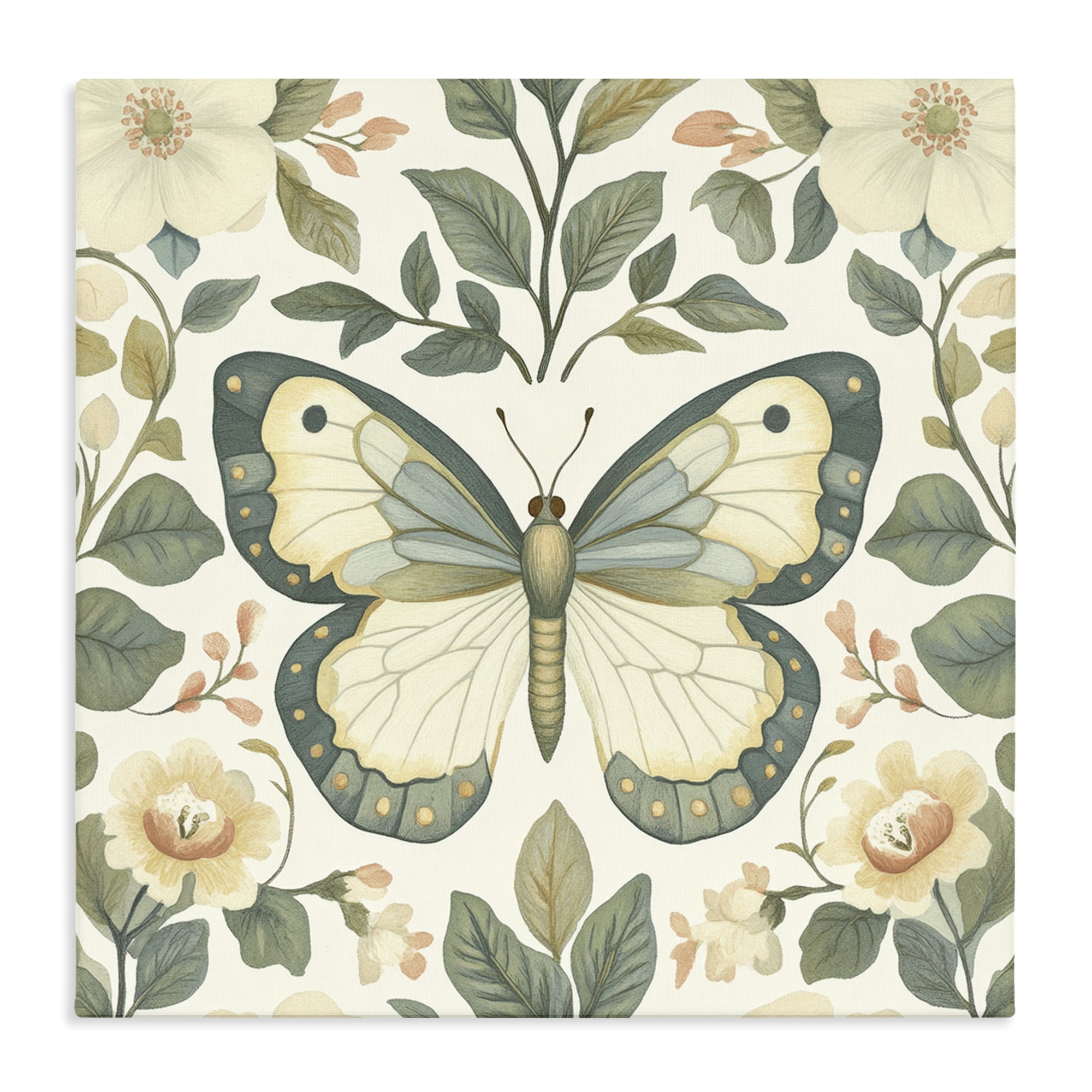 Stupell Industries Sage Butterfly and Florals Canvas Wall Art, design by Petal Prints Design