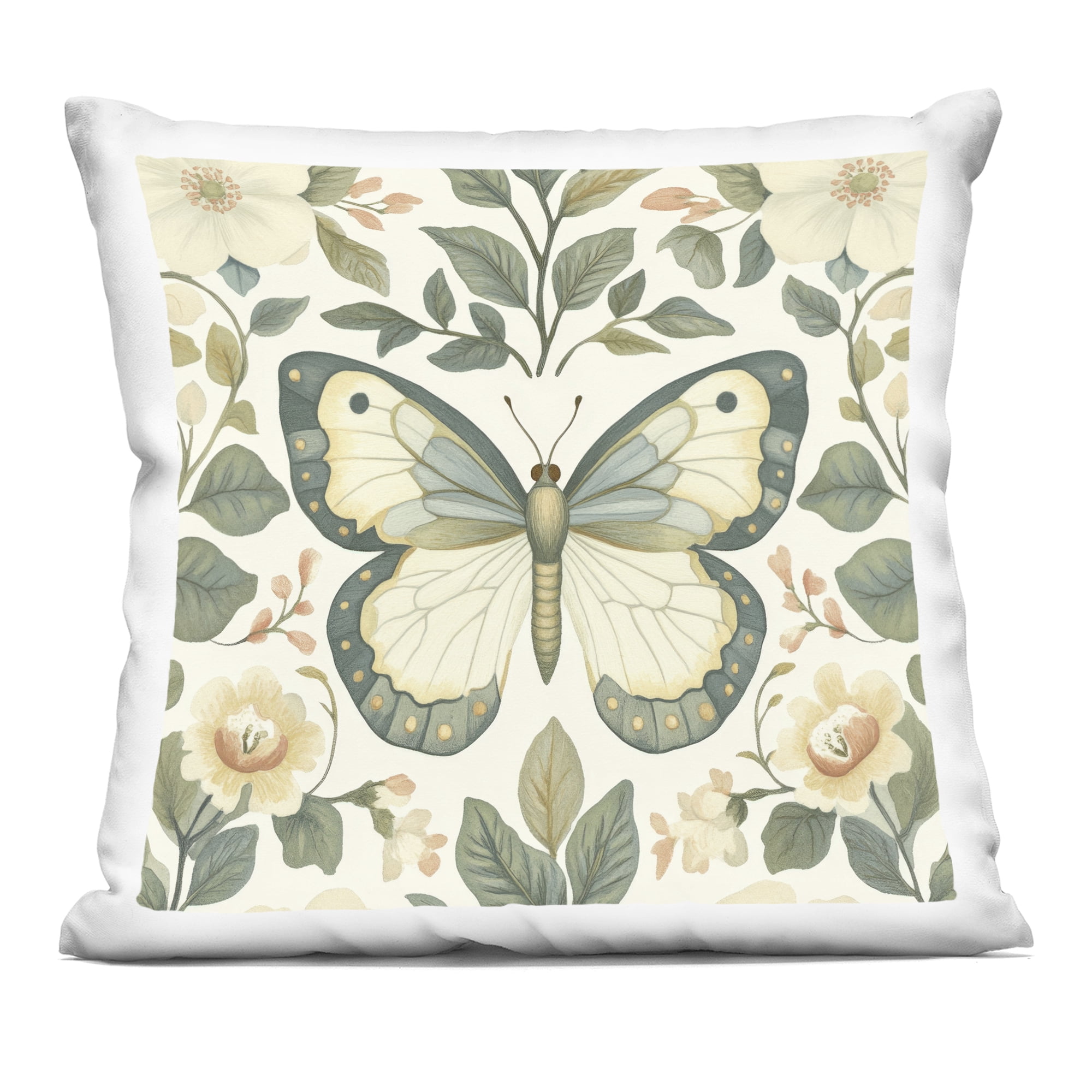 Stupell Industries Sage Butterfly and Florals Decorative Printed Throw Pillow, design by Petal Prints Design, 18 x 7 x 18