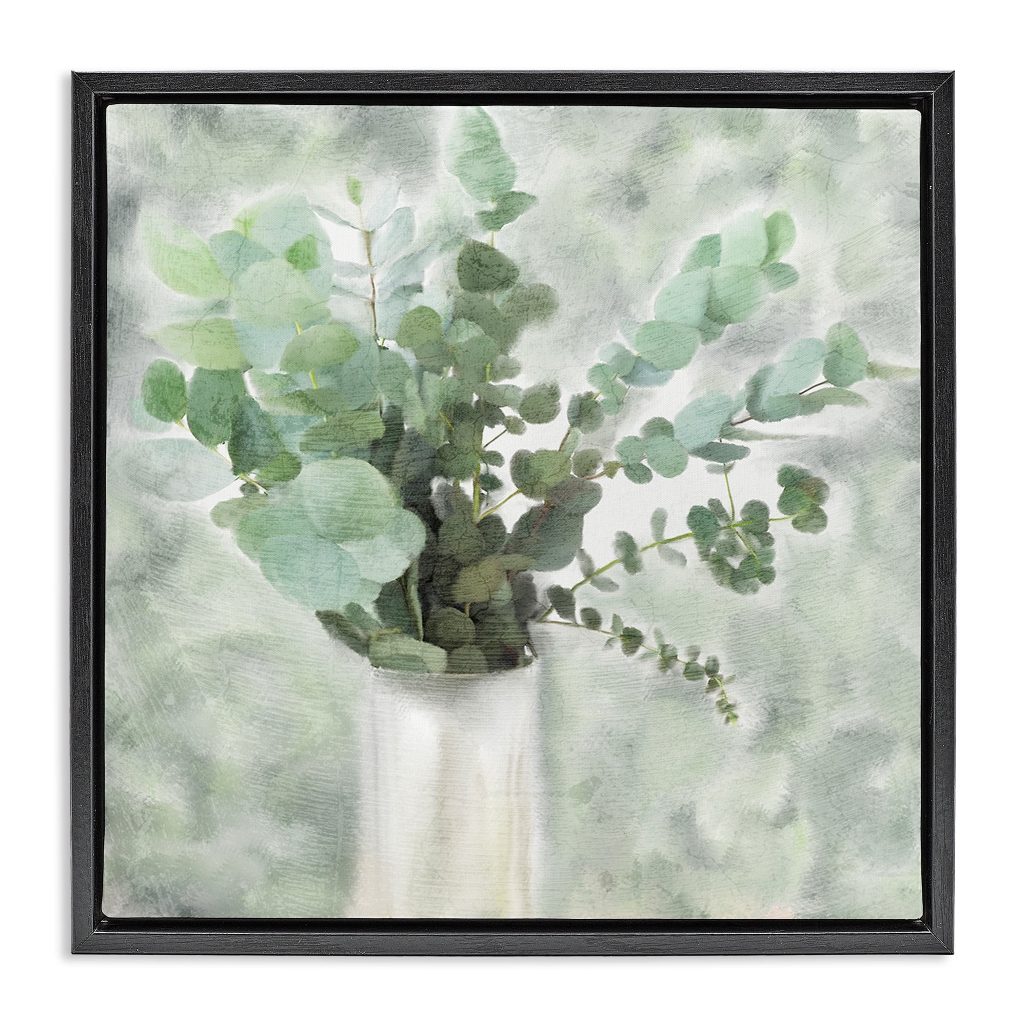 Stupell Industries Sage Green Painterly Eucalyptus Botanical & Floral Painting Black Floater Framed Canvas Art Print Wall Art, 18 x 18