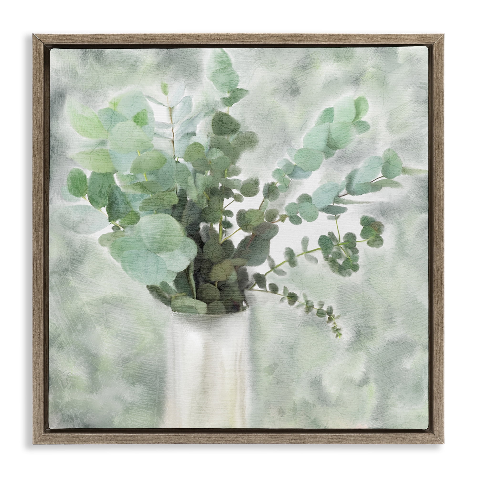 Stupell Industries Sage Green Painterly Eucalyptus Botanical & Floral Painting Brown Floater Framed Canvas Art Print Wall Art, 25 x 25
