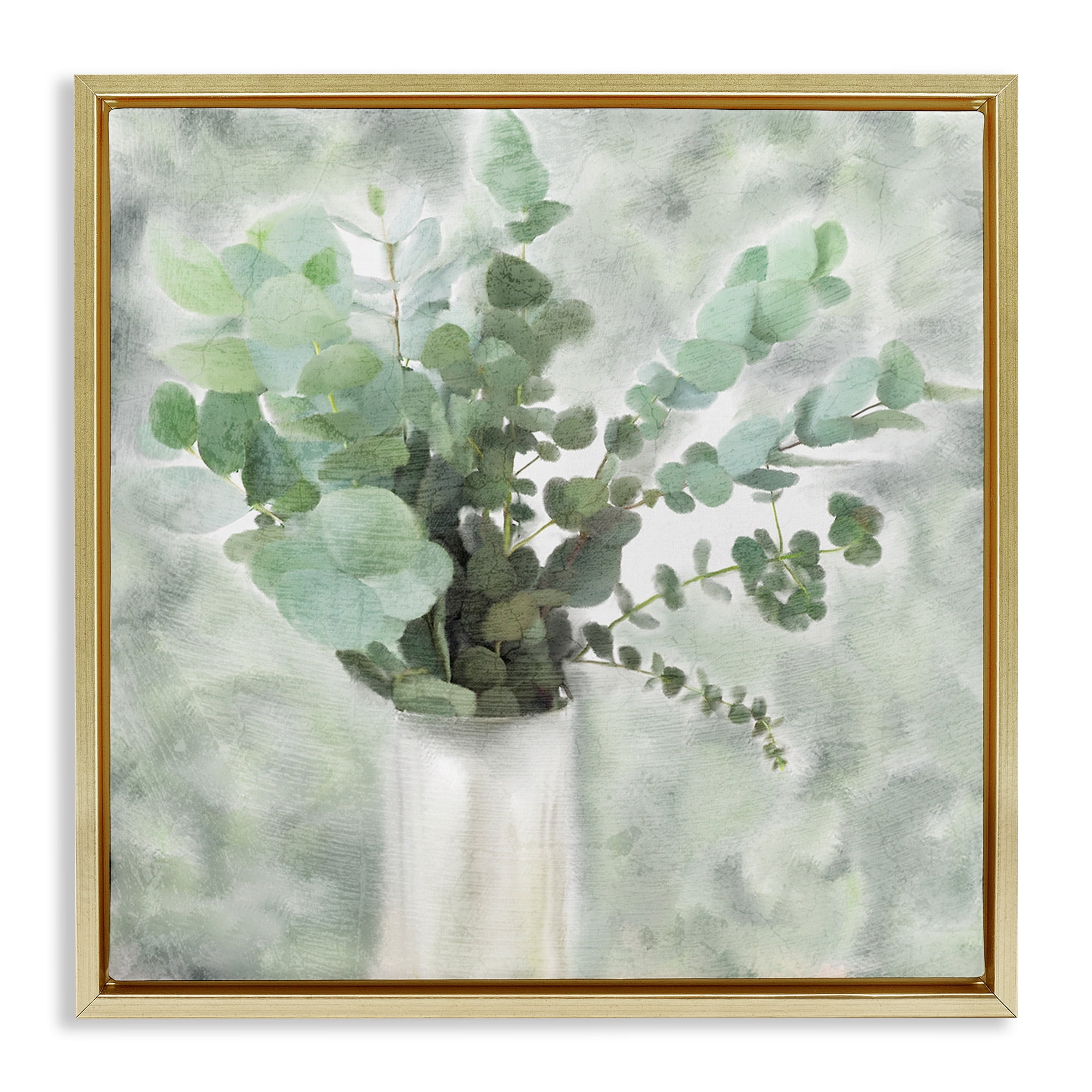 Stupell Industries Sage Green Painterly Eucalyptus Botanical & Floral Painting Gold Floater Framed Canvas Art Print Wall Art, 18 x 18