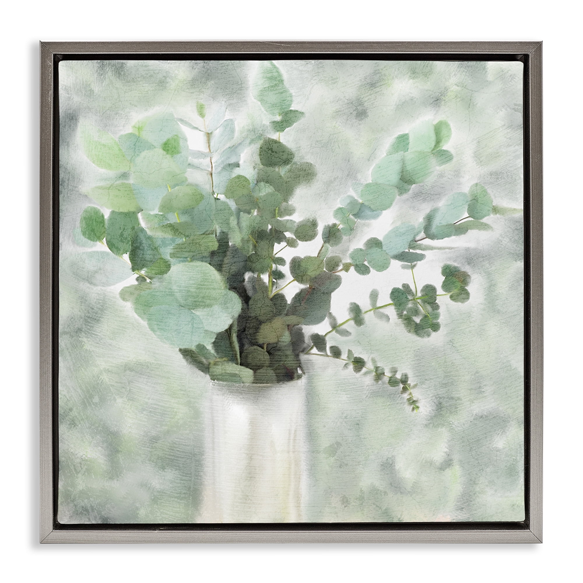 Stupell Industries Sage Green Painterly Eucalyptus Botanical & Floral Painting Gray Floater Framed Canvas Art Print Wall Art, 18 x 18