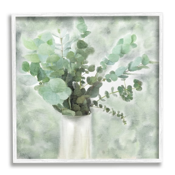 Stupell Industries Sage Green Painterly Eucalyptus In White Vase , 12 x 12,Design by Kimberly Allen